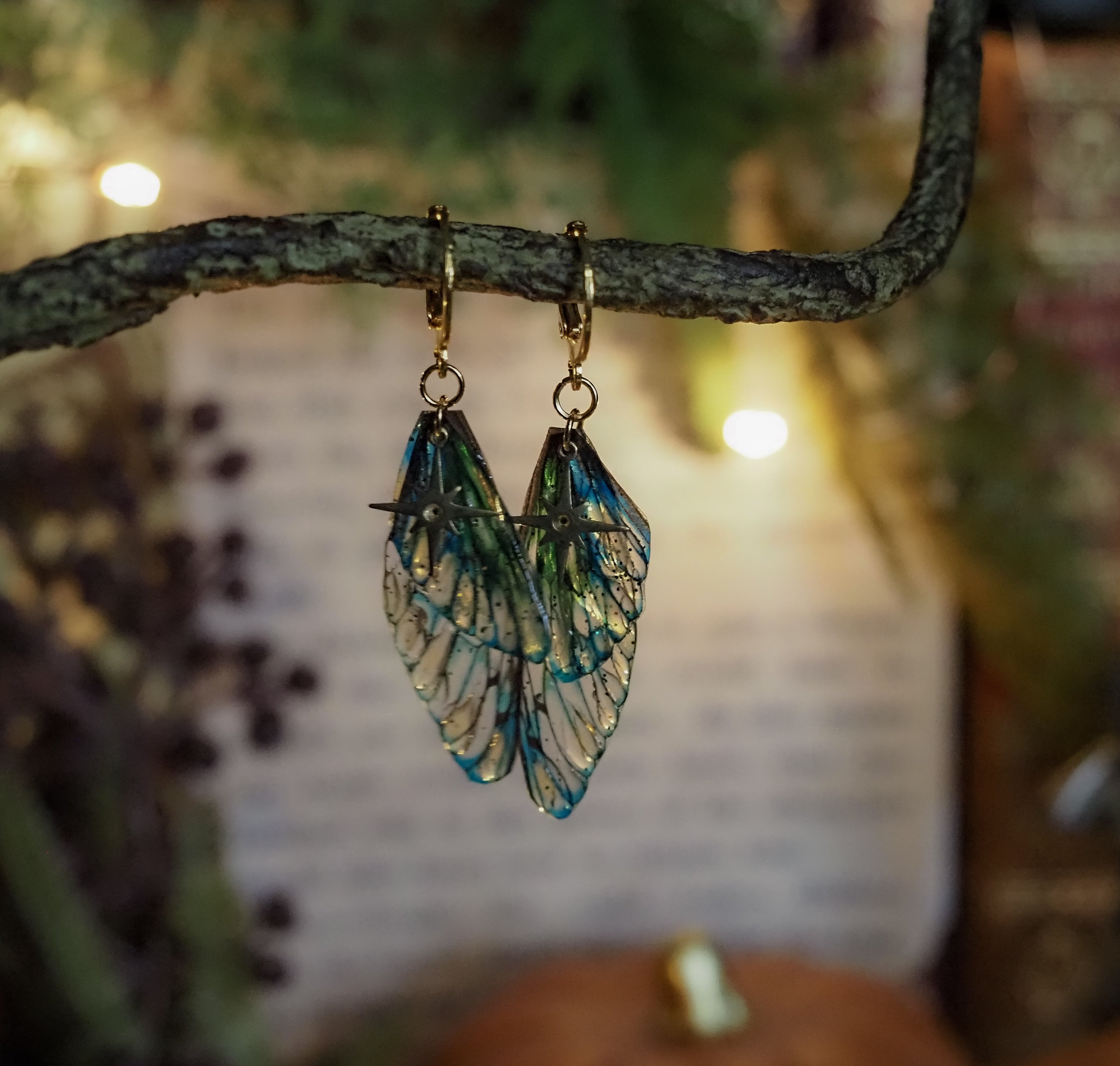 Earrings Stars - gold, blue sea