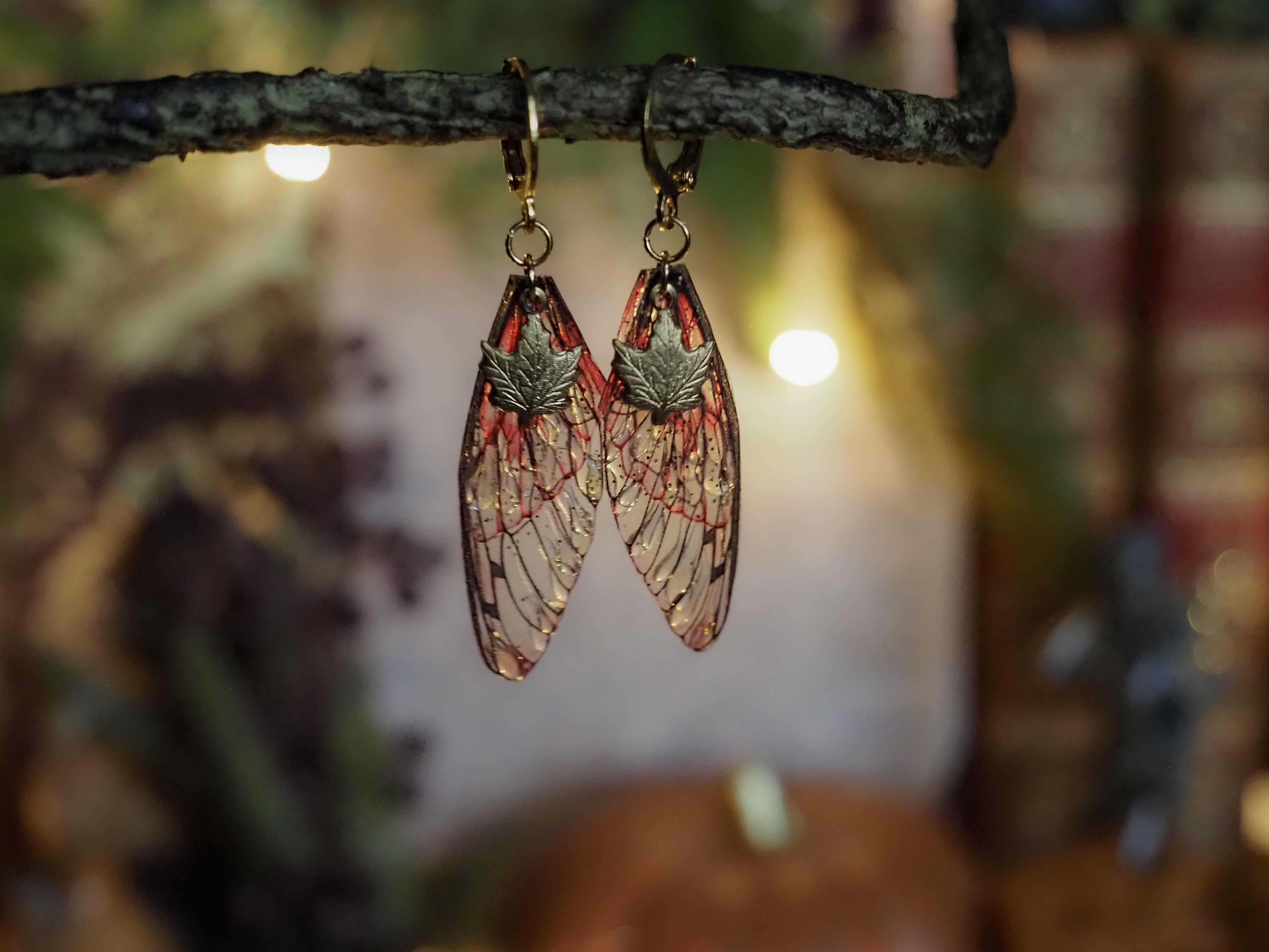 Earrings Maple Leaf - gold, rot