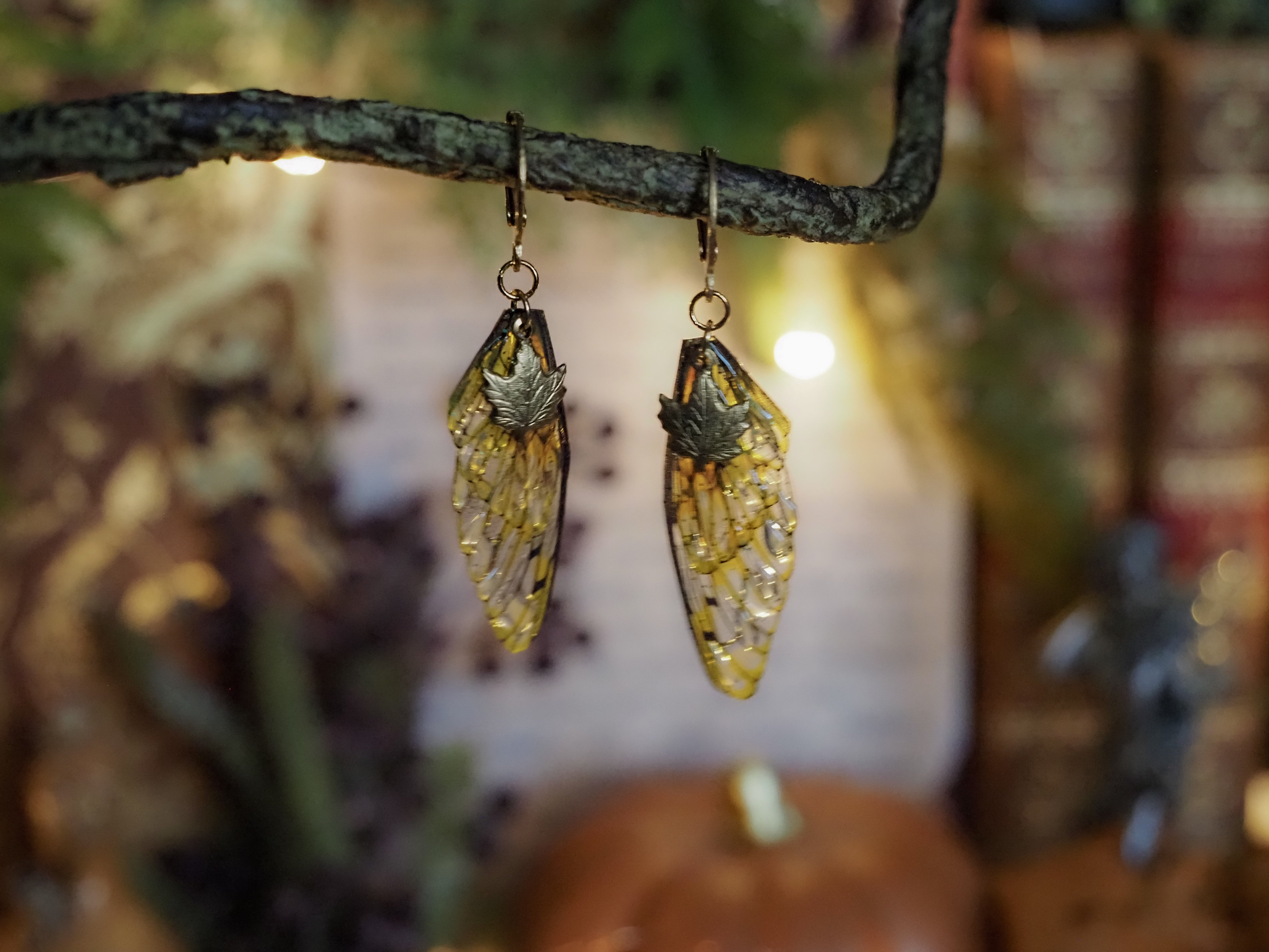 Earrings Maple Leaf - nature, gold