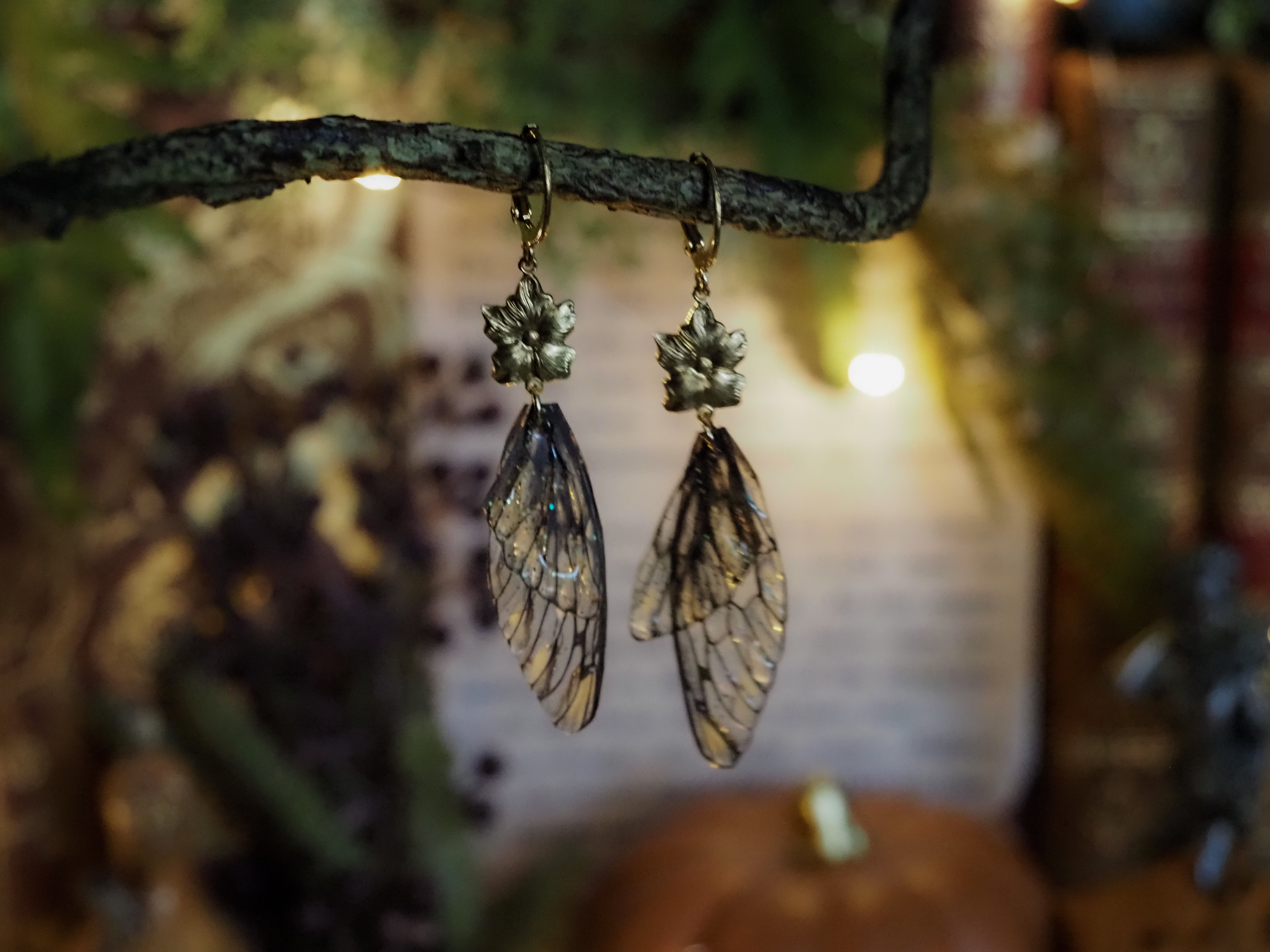 Earrings Flowers - gold, black