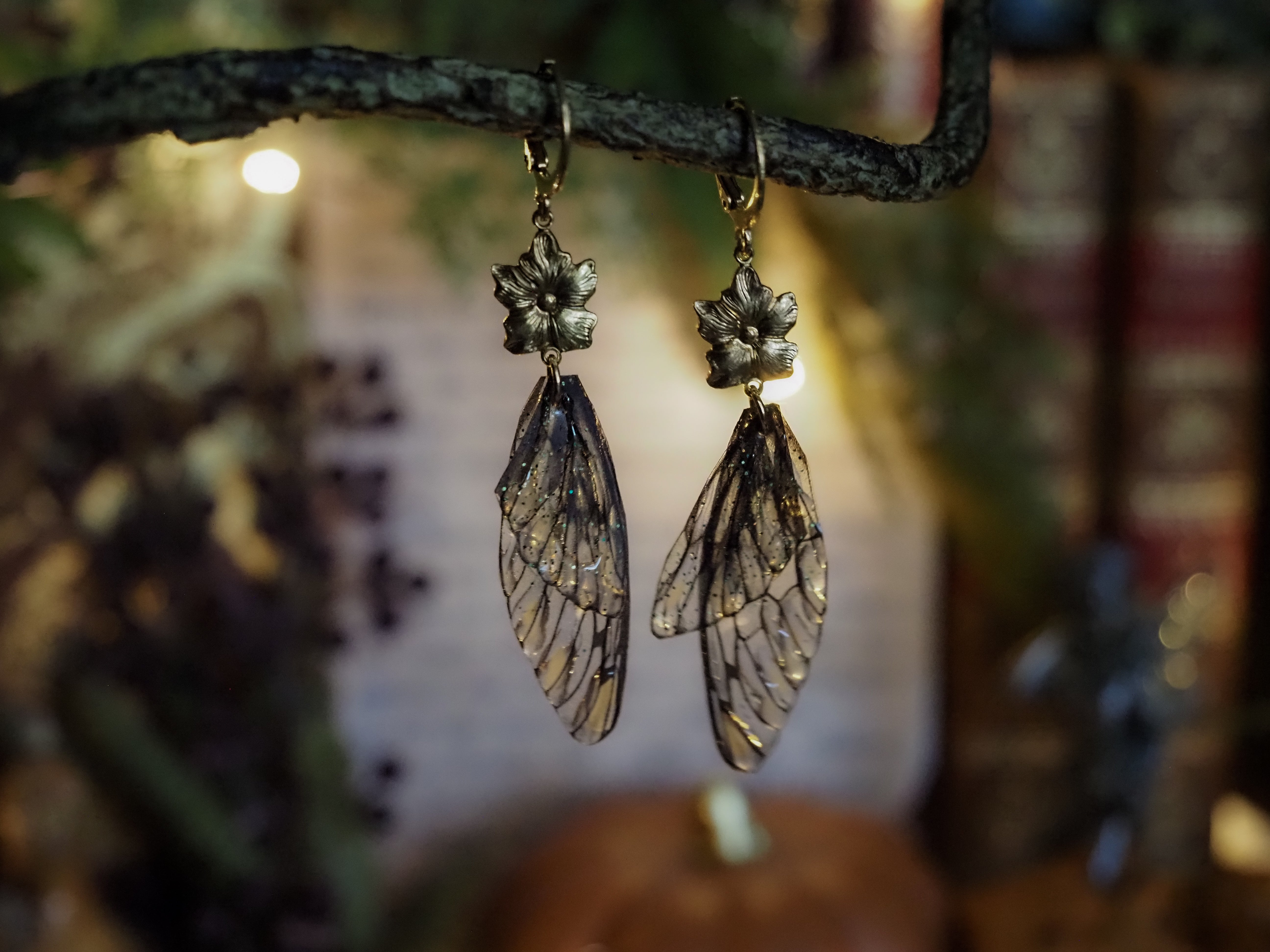 Earrings Flowers - gold, black