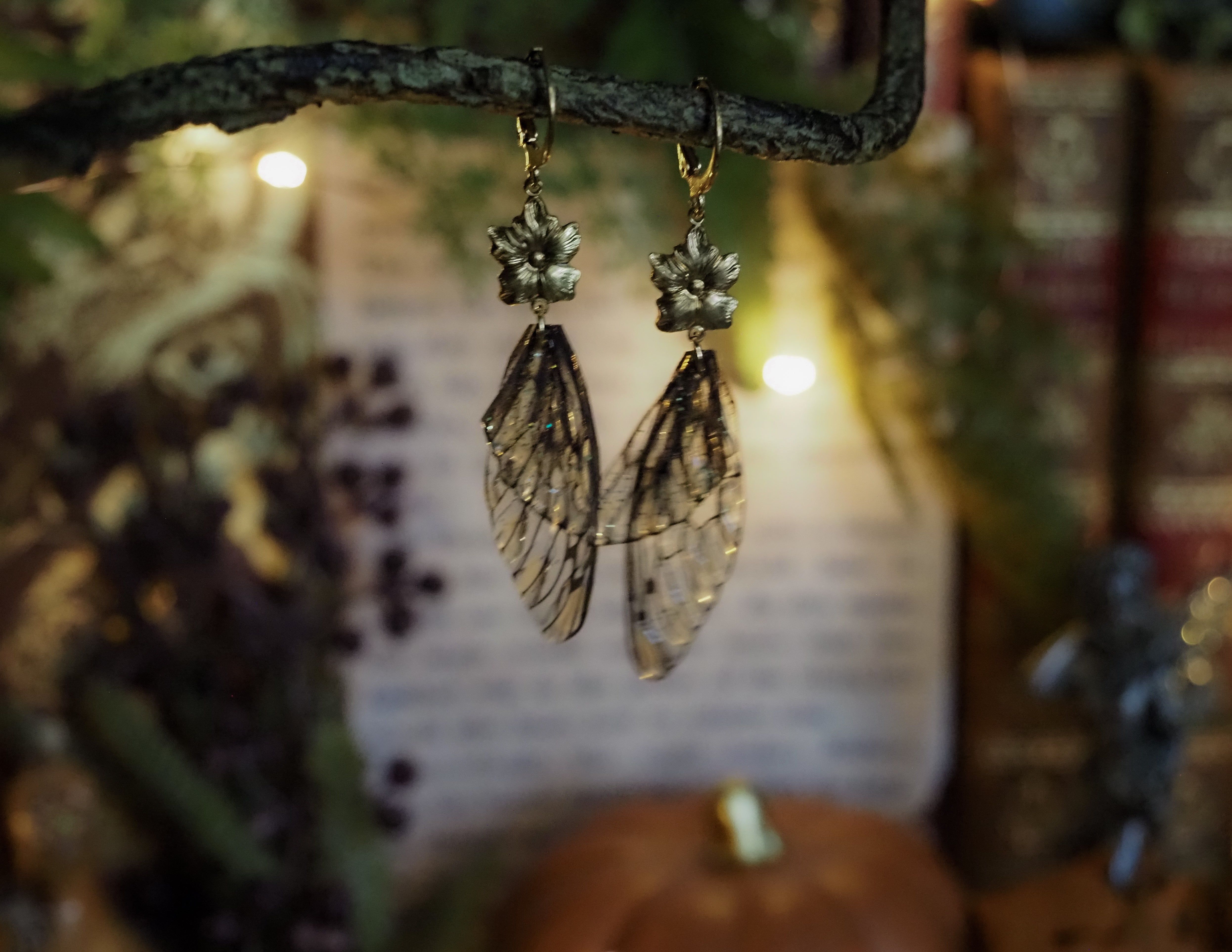 Earrings Flowers - gold, black