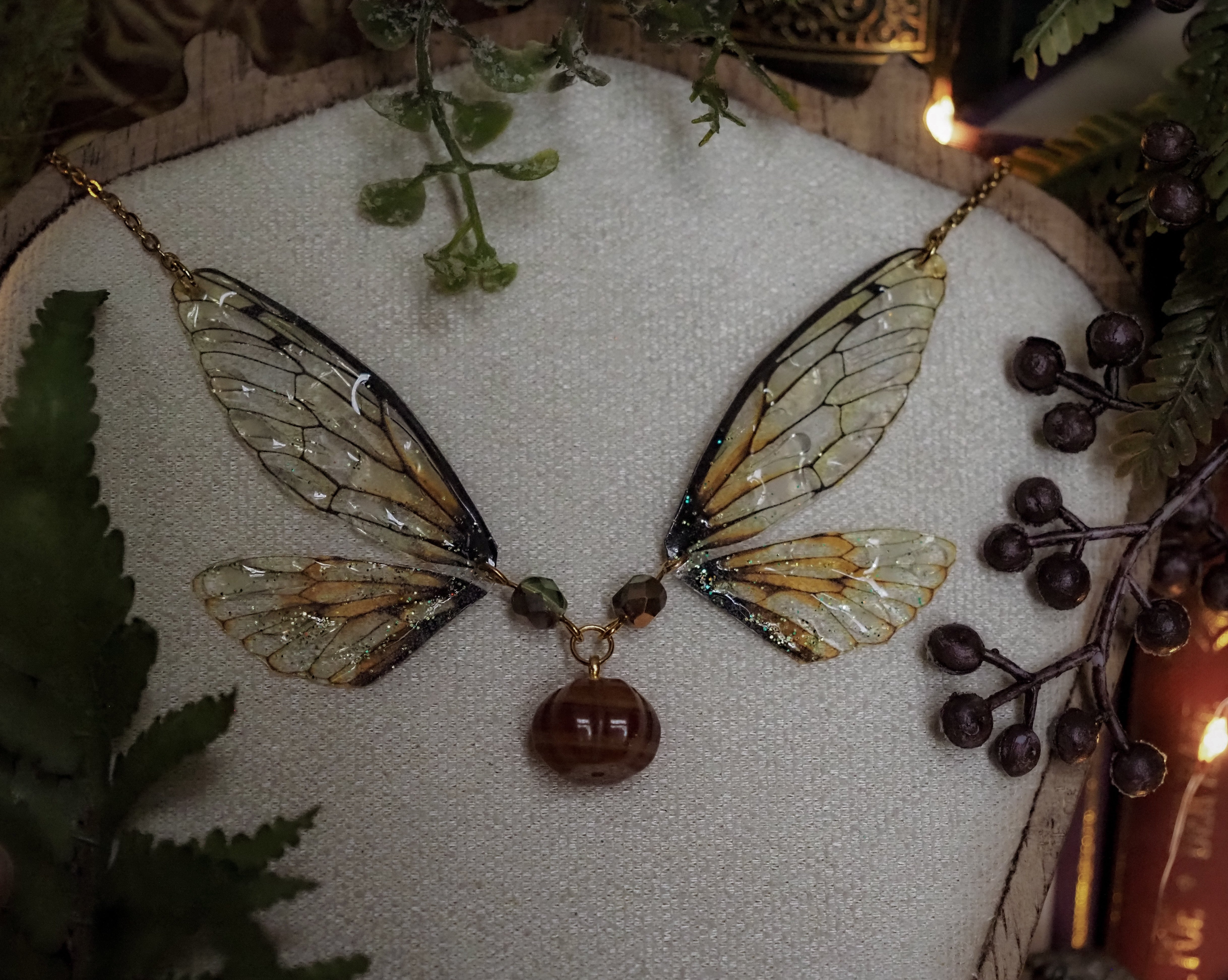 Enchanting necklace - glass pumpkin, nature