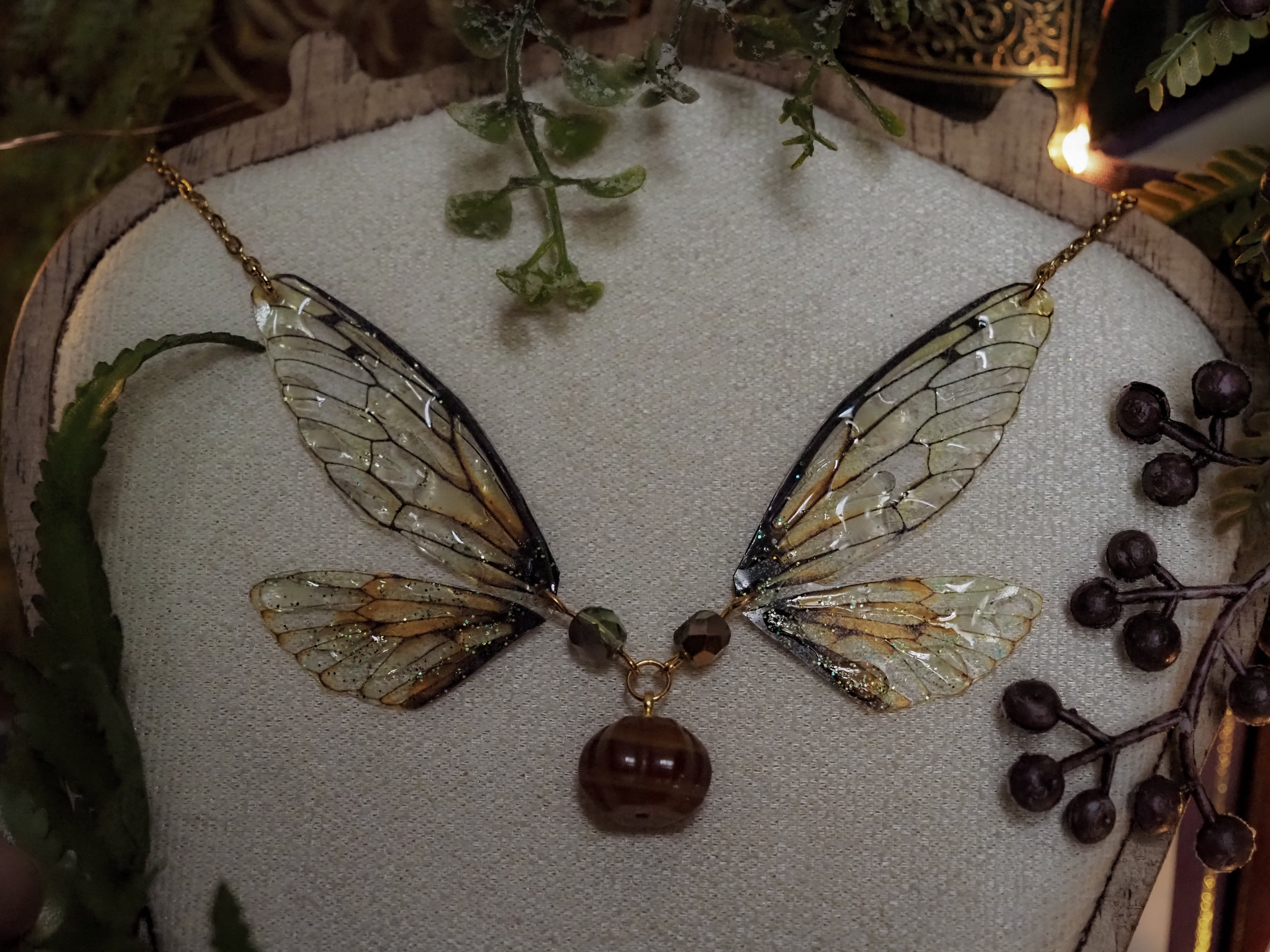 Enchanting necklace - glass pumpkin, nature