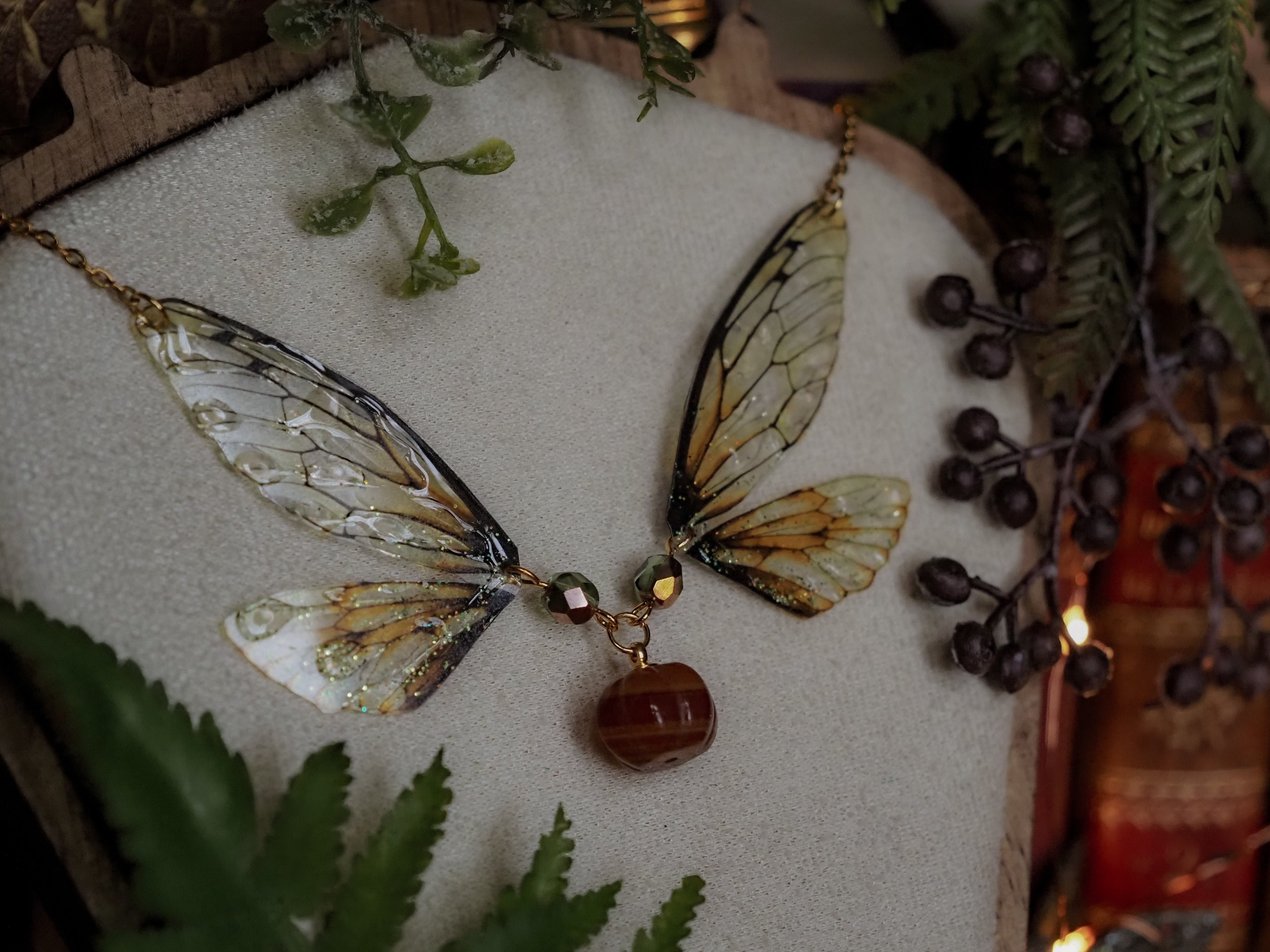 Enchanting necklace - glass pumpkin, nature