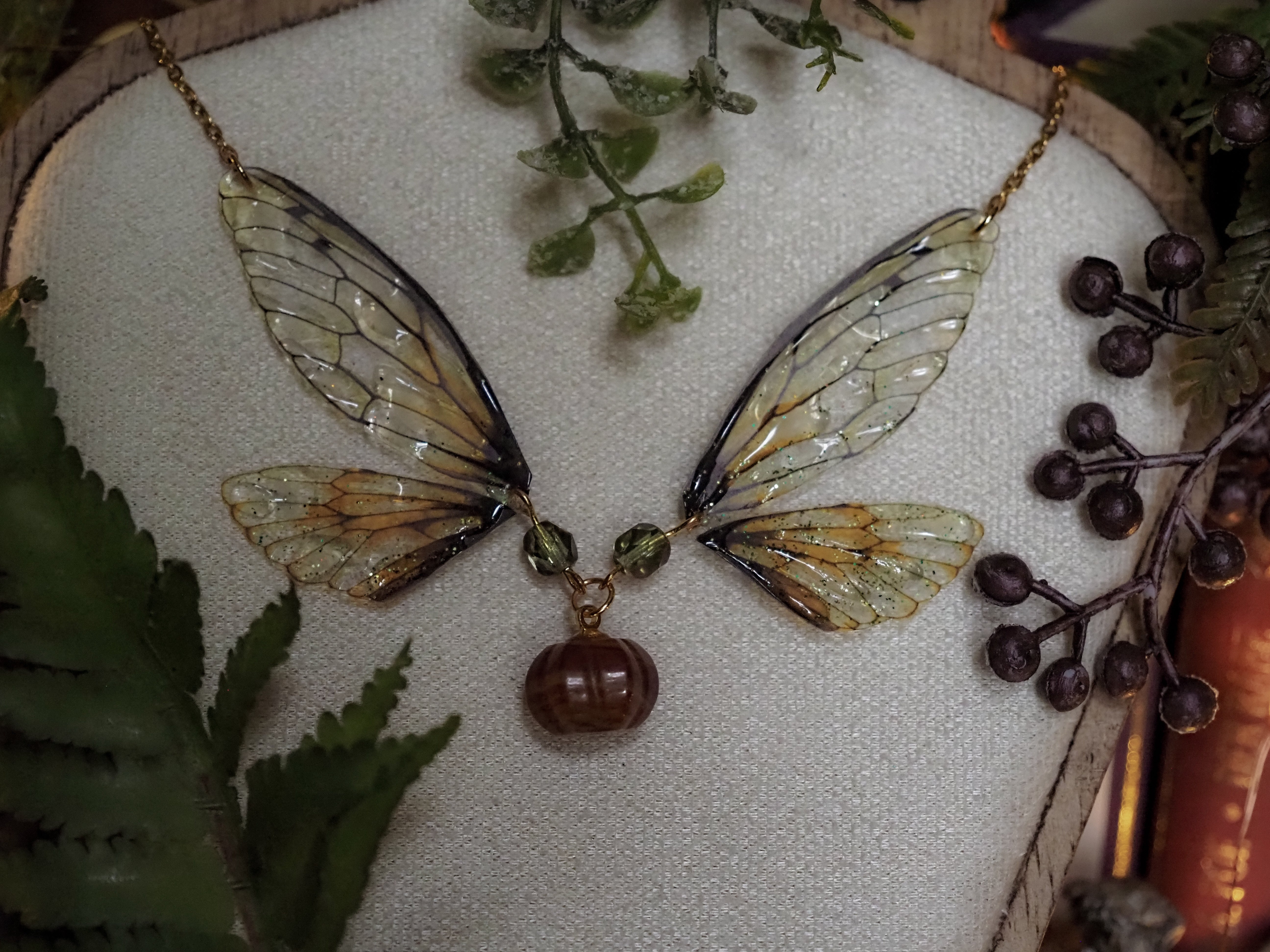 Enchanting necklace - glass pumpkin, nature