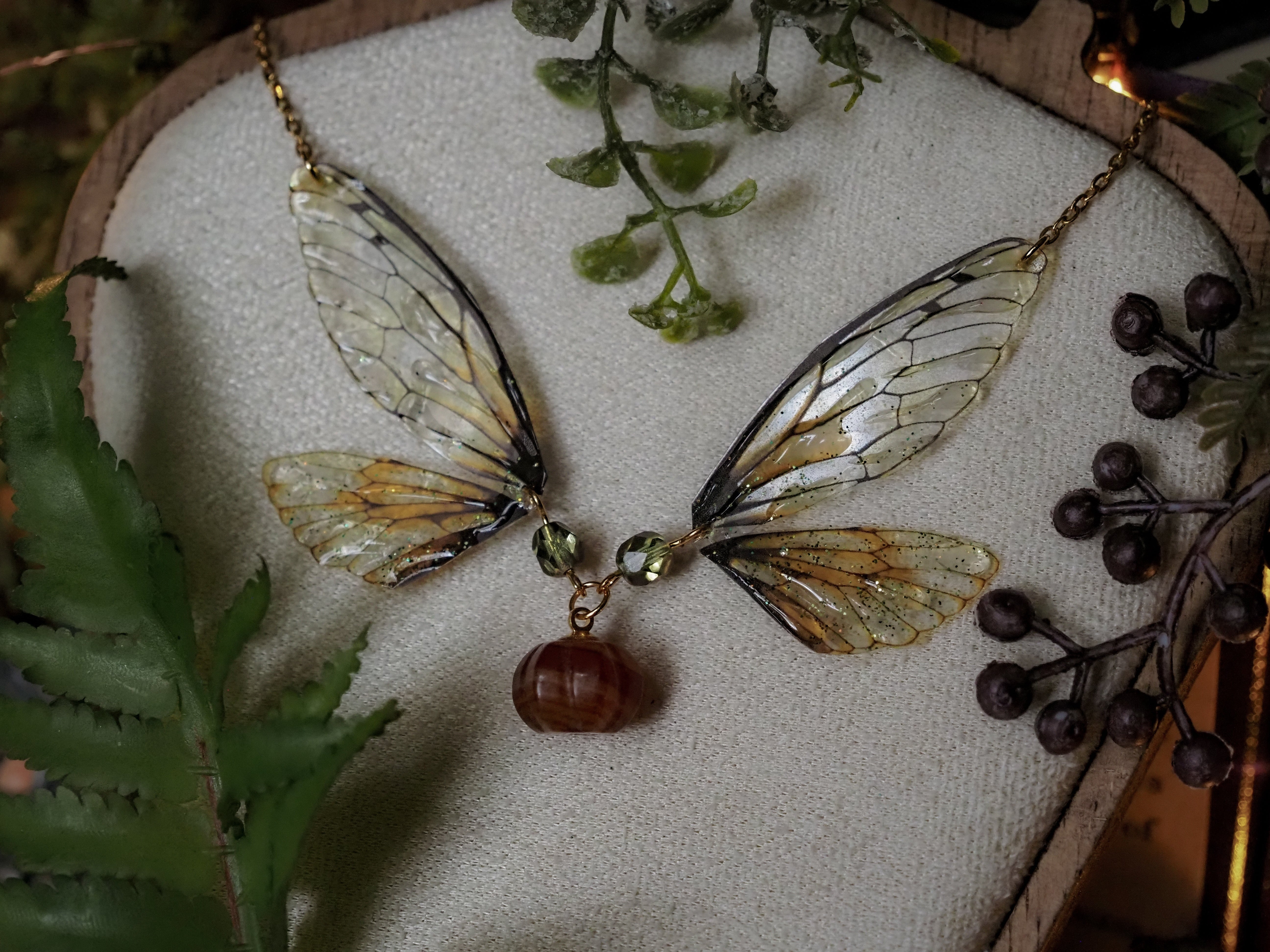 Enchanting necklace - glass pumpkin, nature