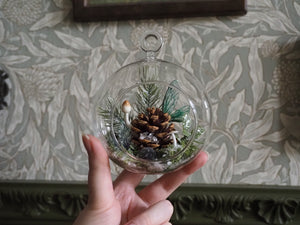 OOAK Pinecone Globe, emerald, snow