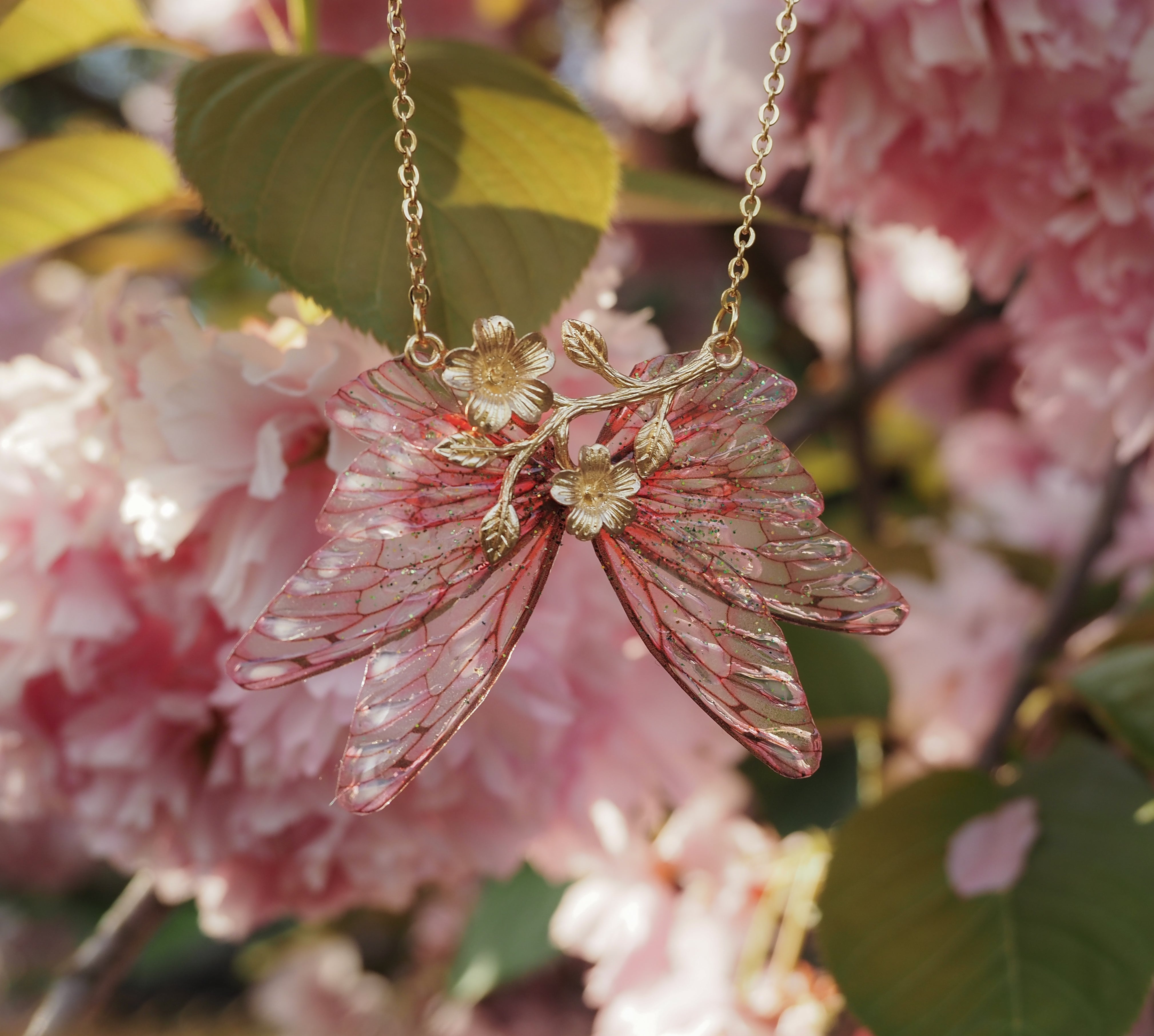 Cherry Blossom necklace pink, gold - made to order