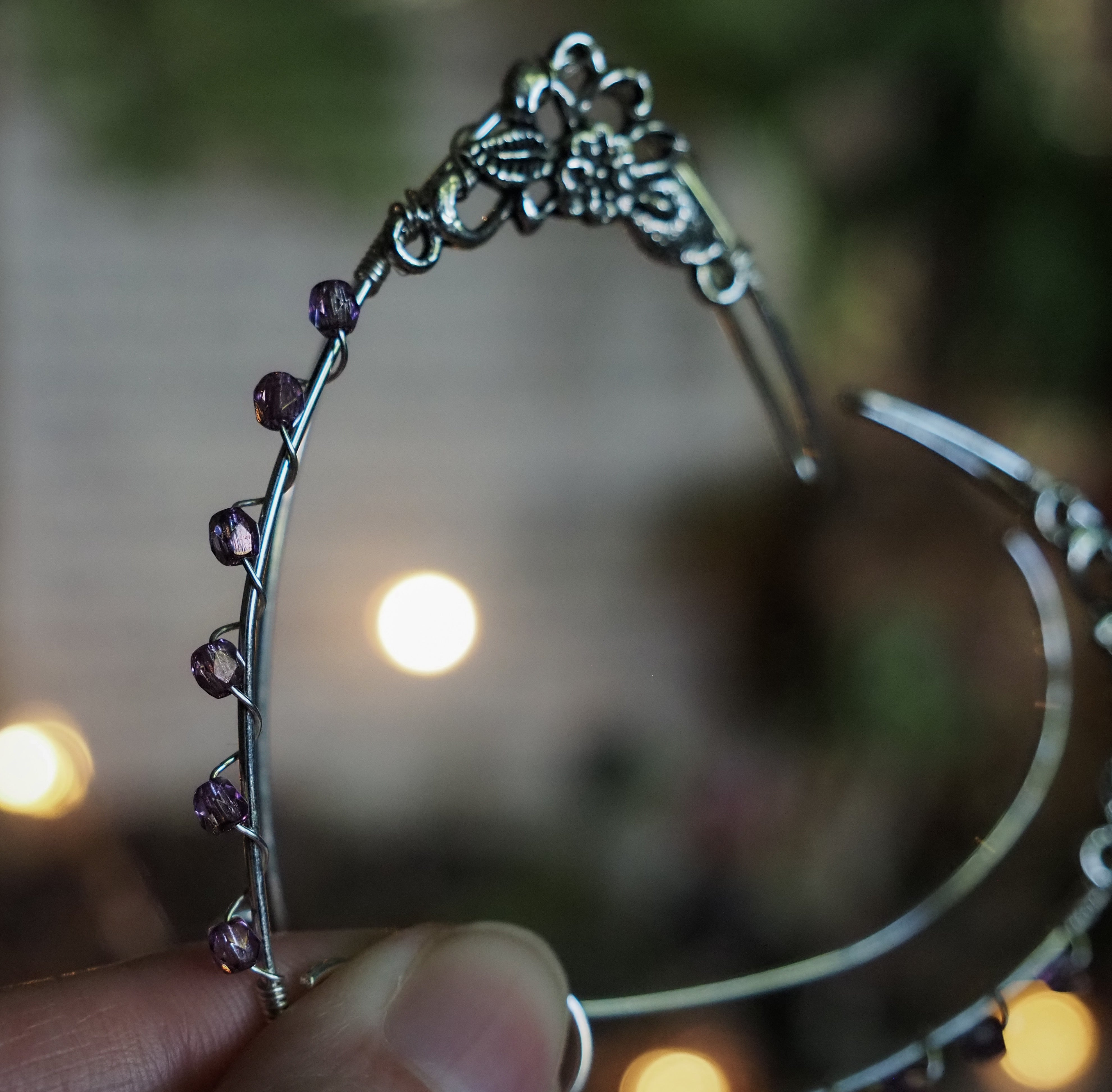Elf Ears - bloom, silver, purple pearls