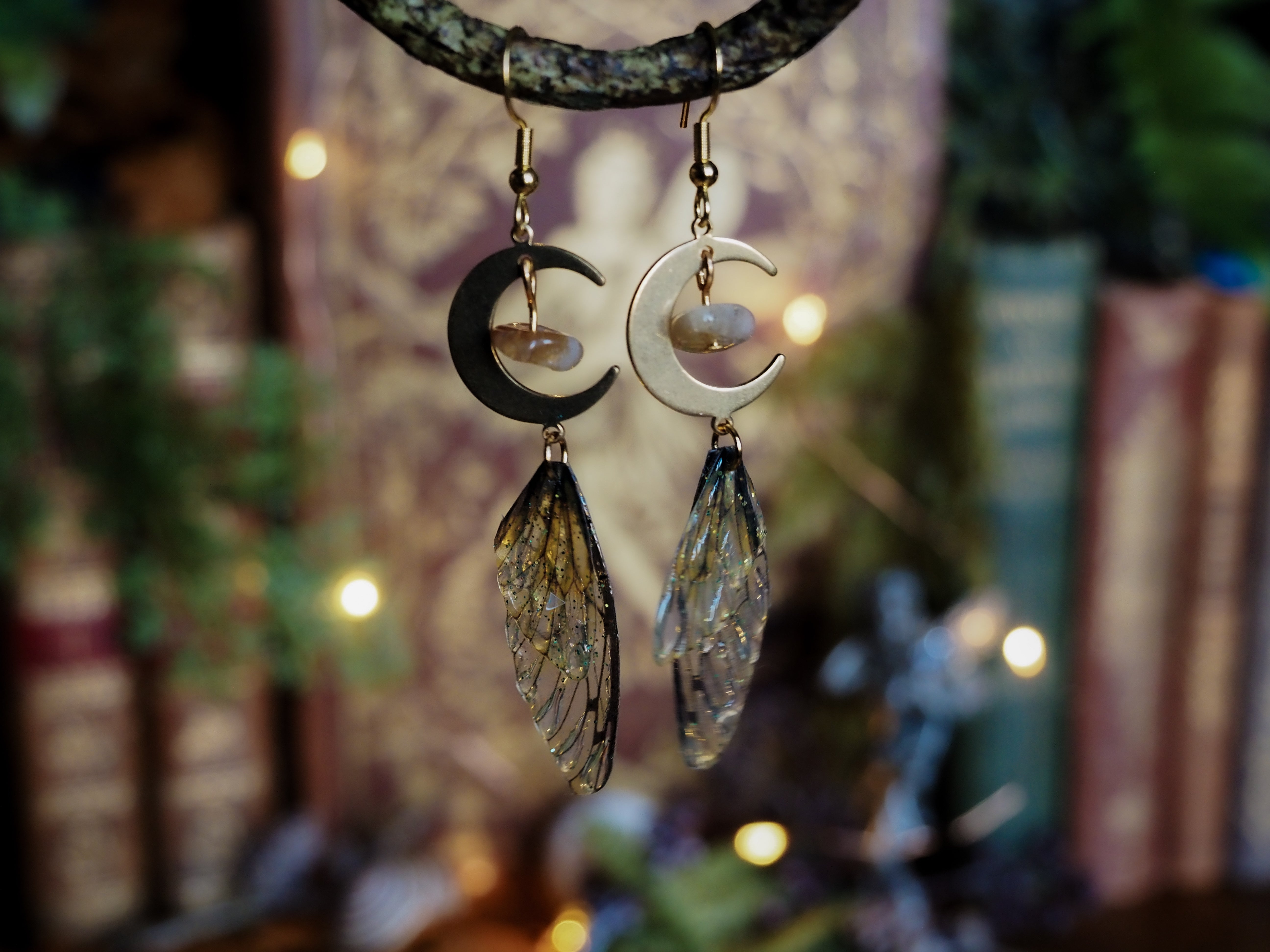 Moon Earrings - nature, gold, citrin