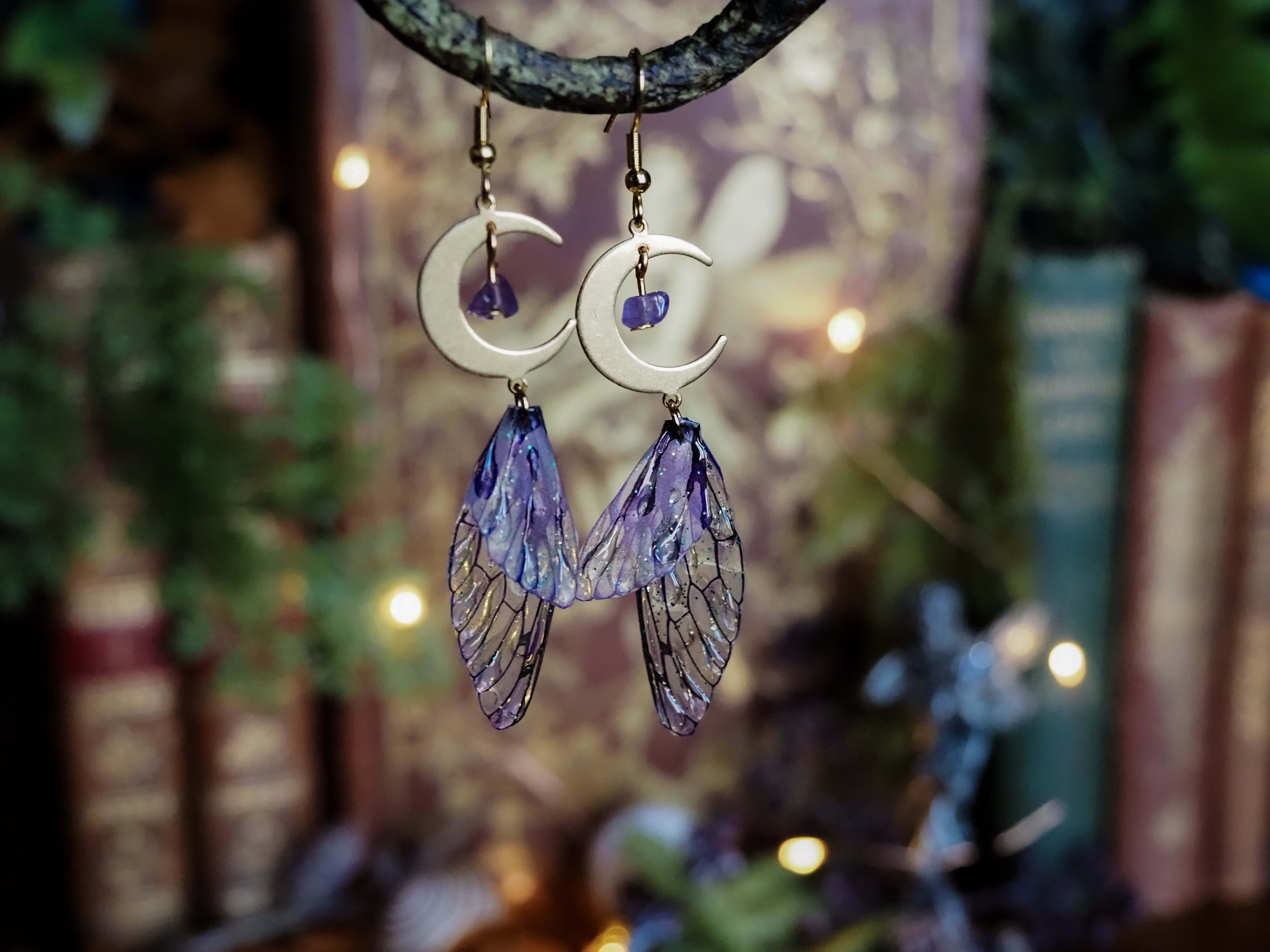 Moon Earrings - purple, gold, amethyst