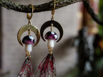 Load image into Gallery viewer, Faerie earrings moon and toadstools gold red
