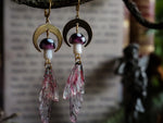 Load image into Gallery viewer, Faerie earrings moon and toadstools gold red

