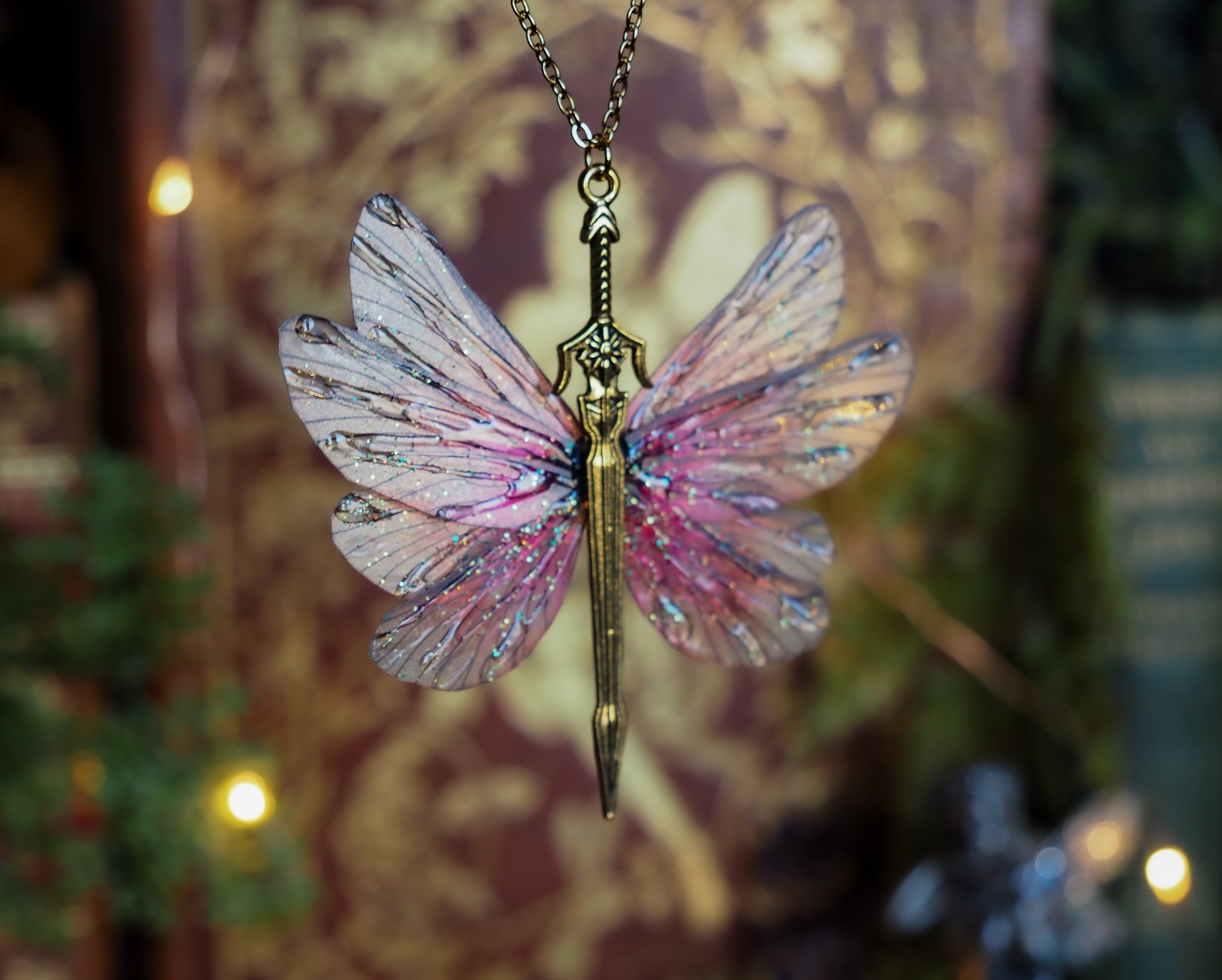 Fae Sword necklace - pink, gold