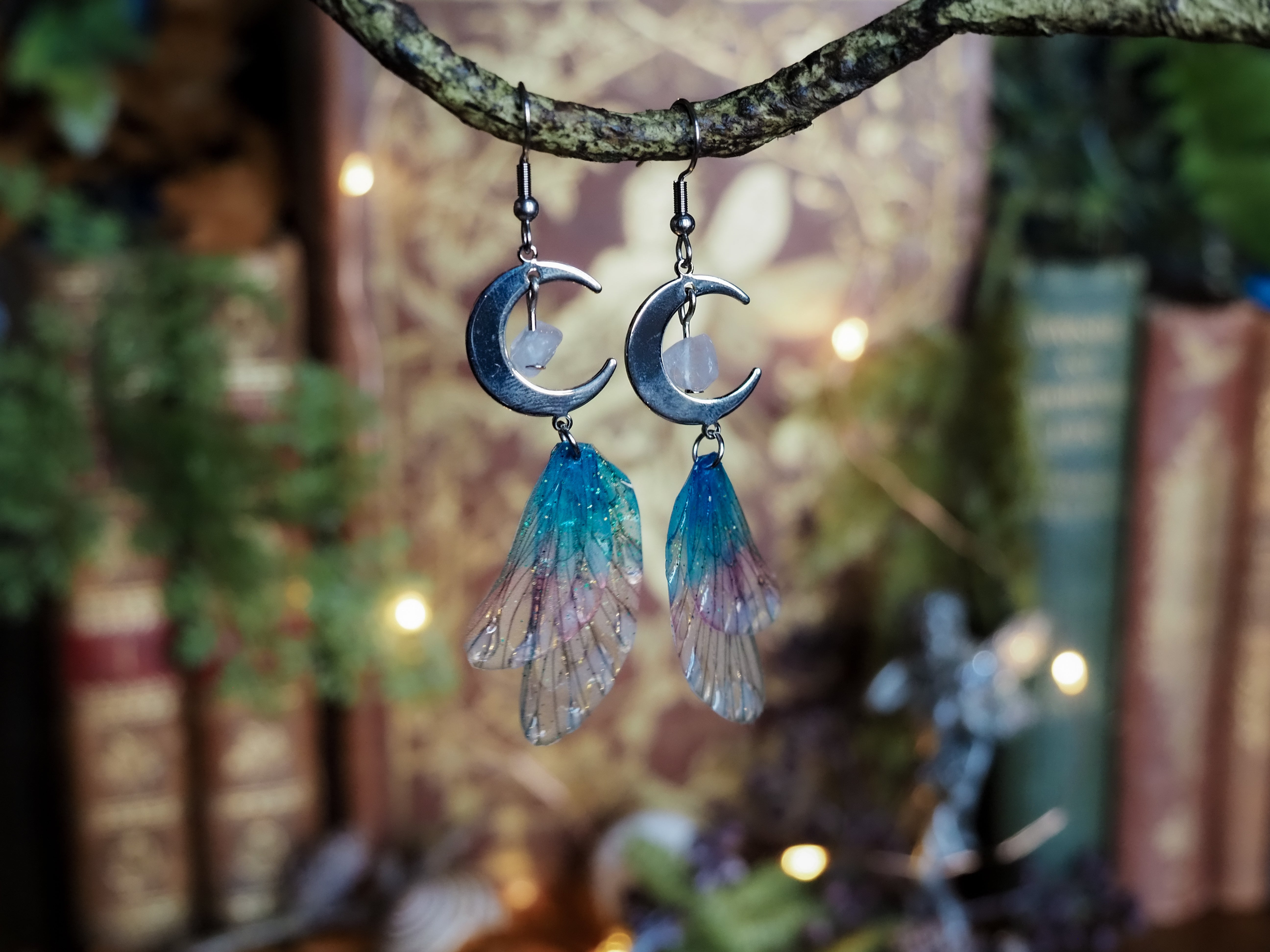 Moon Earrings - pink, blue, silver, moonstone