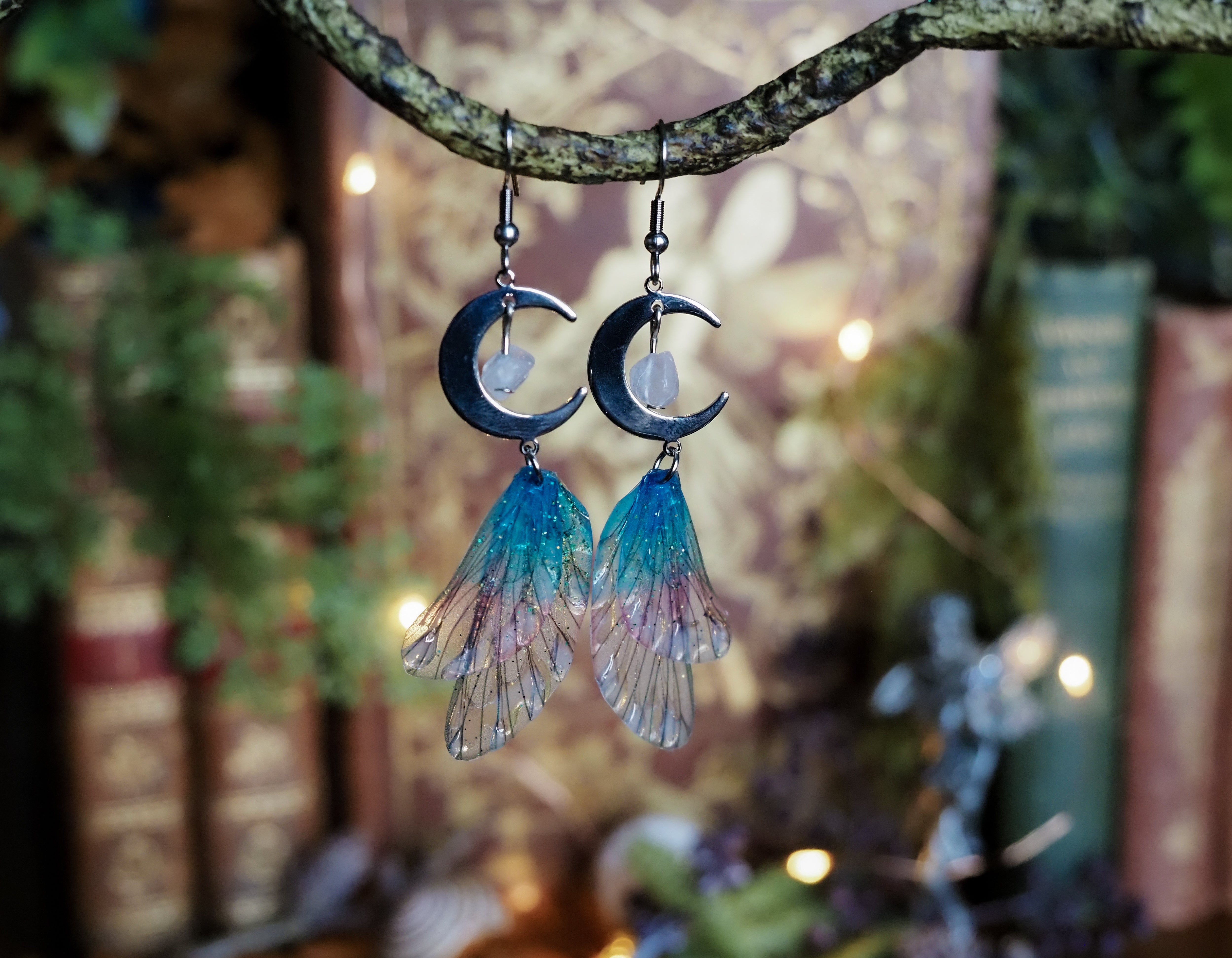 Moon Earrings - pink, blue, silver, moonstone