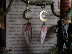 Load image into Gallery viewer, Faerie earrings moon and stars gold, red, rose quartz
