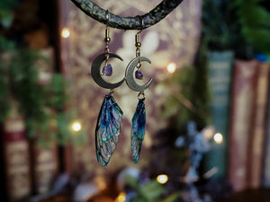 Moon Earrings - kelpie, gold, amethyst