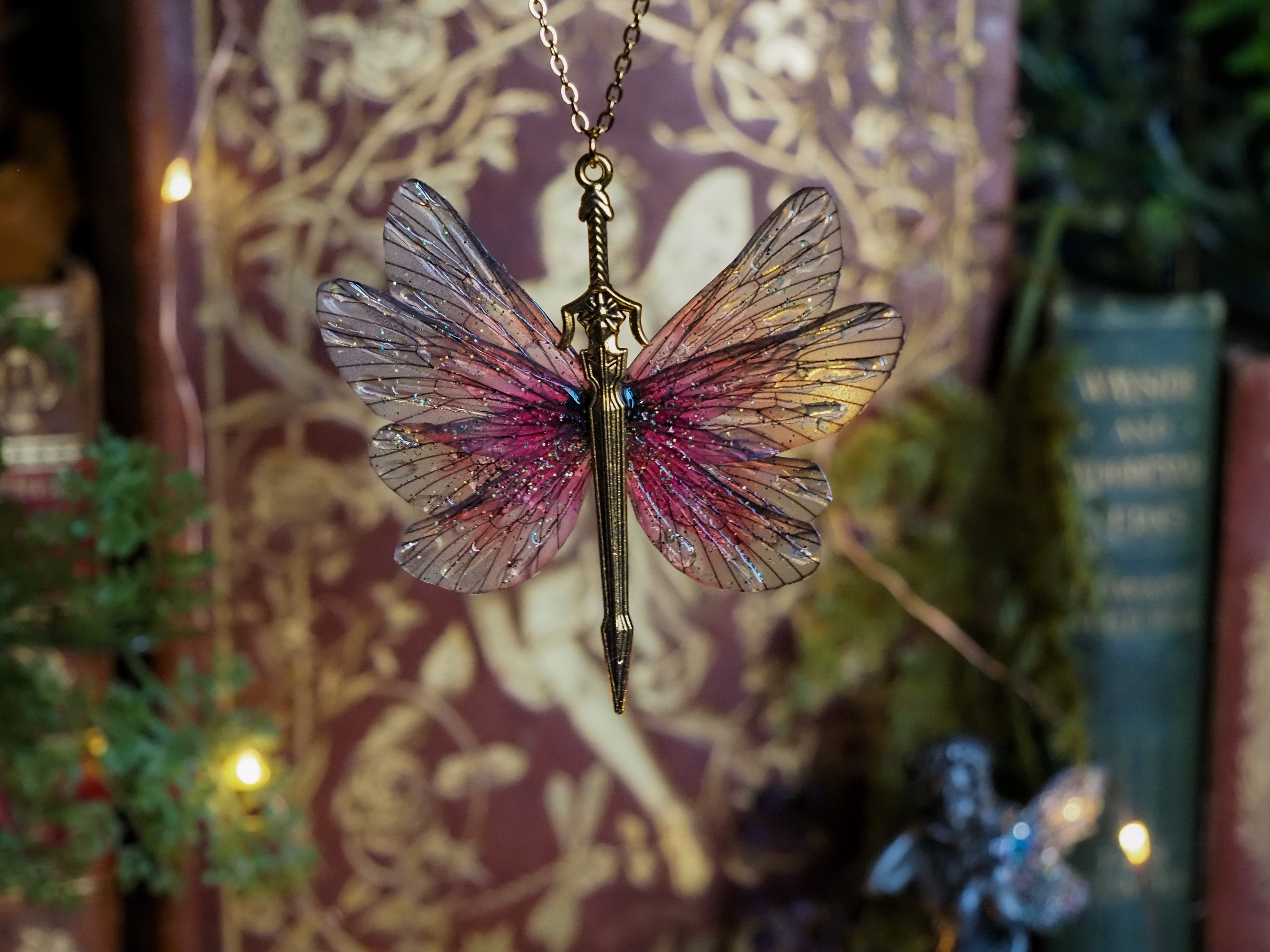 Fae Sword necklace - pink, gold