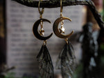 Load image into Gallery viewer, Faerie earrings moon and stars gold black
