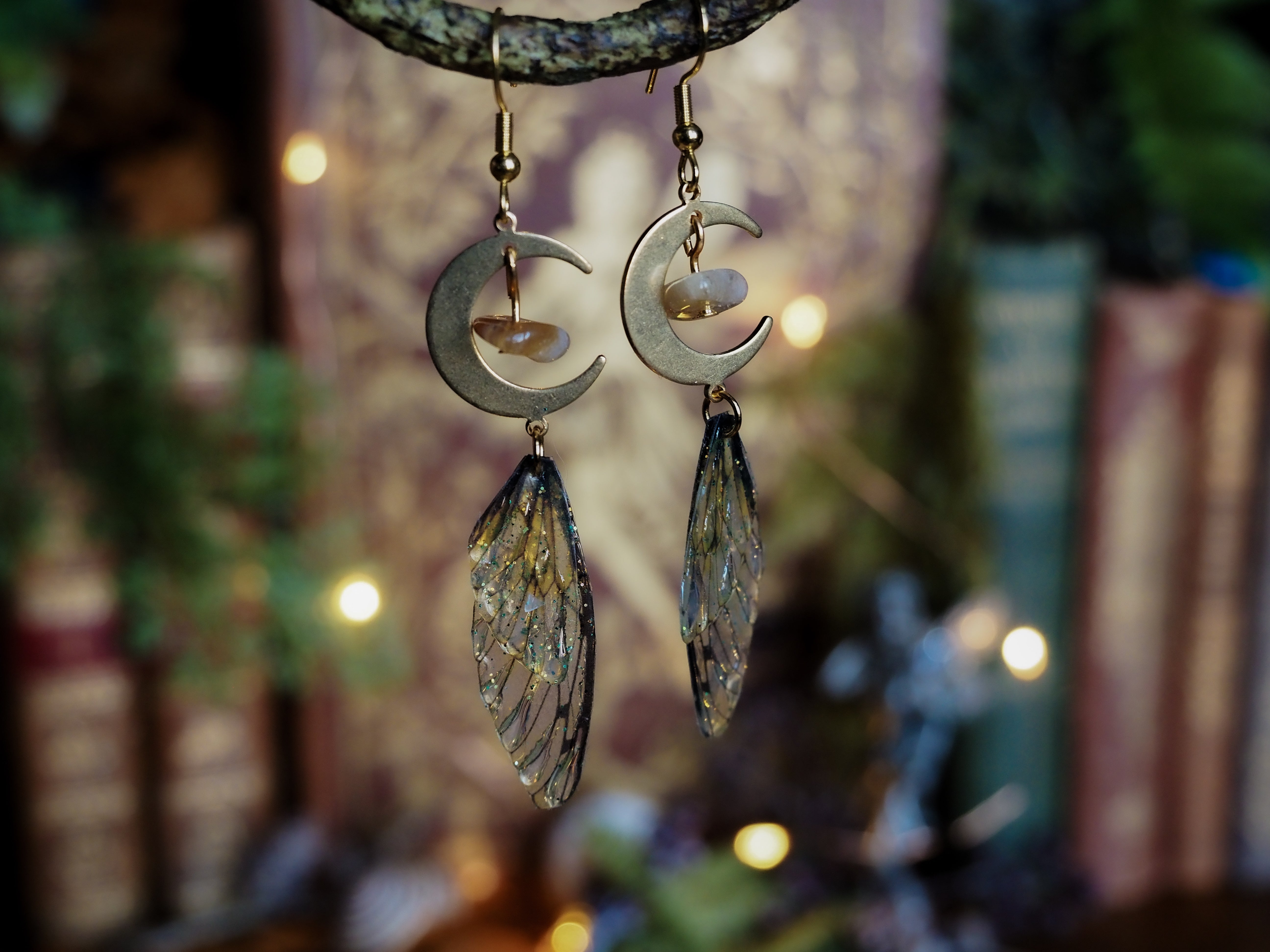 Moon Earrings - nature, gold, citrin