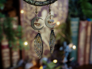 Moon Earrings - nature, gold, citrin