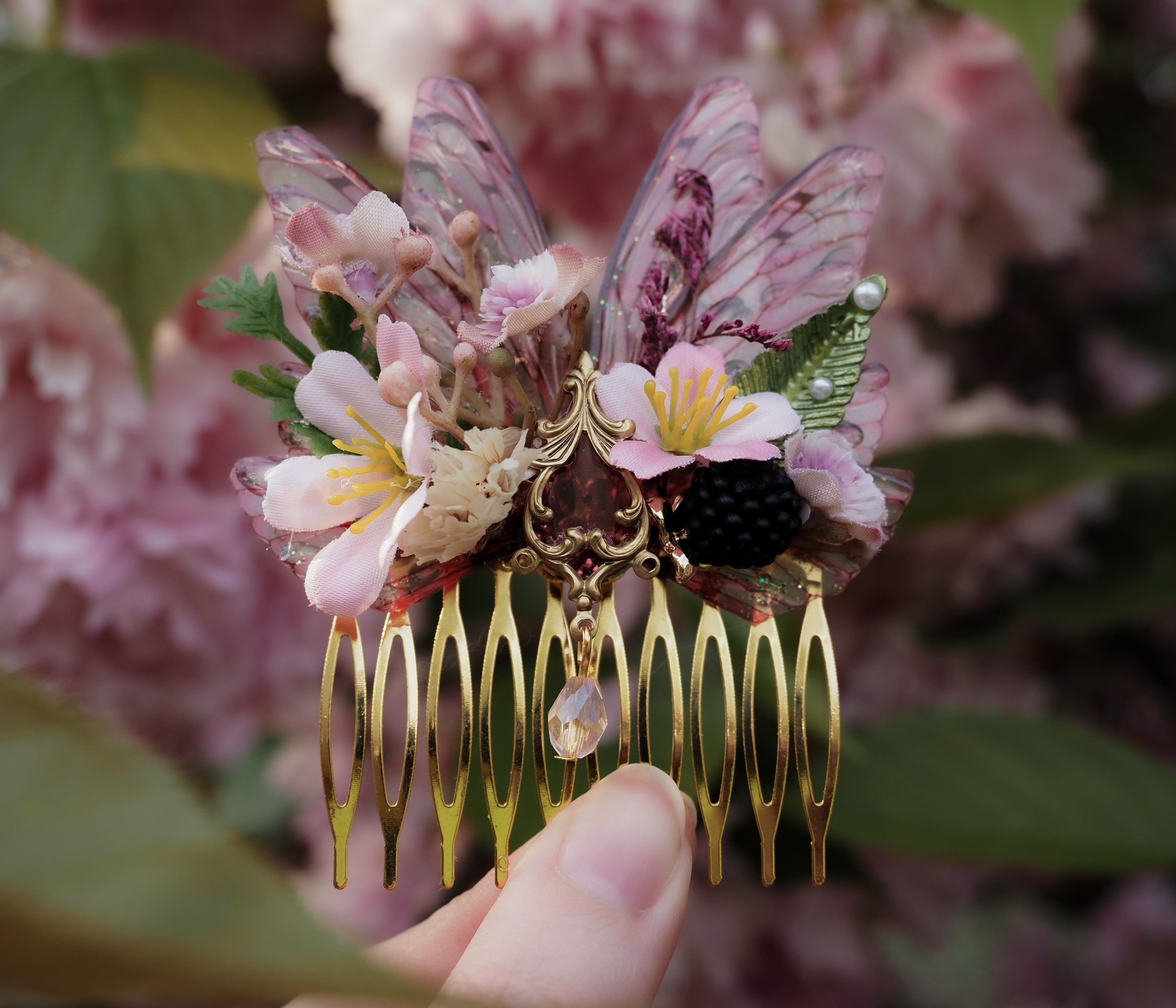 OOAK Hair Comb Berry