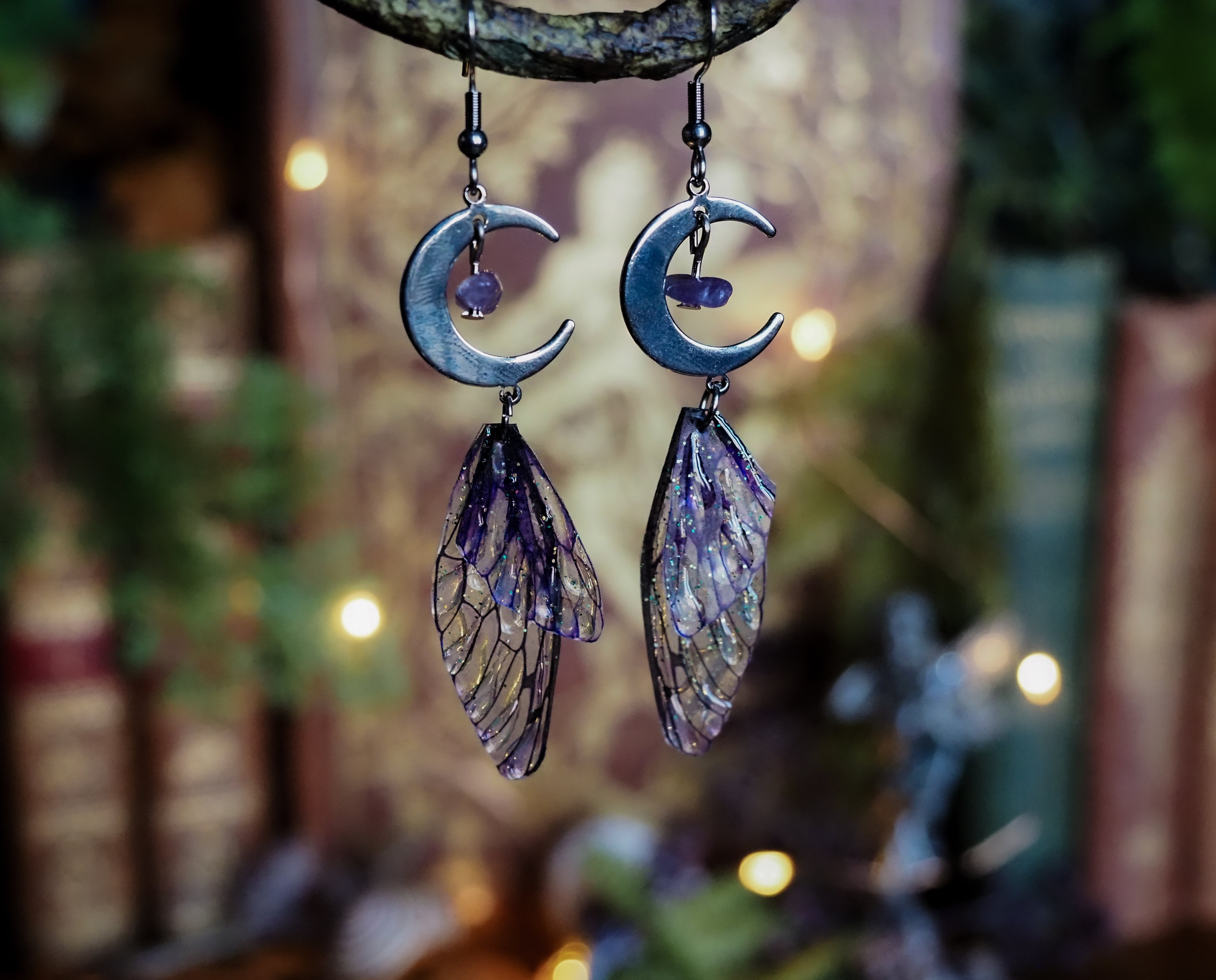 Moon Earrings - purple, silver, amethyst