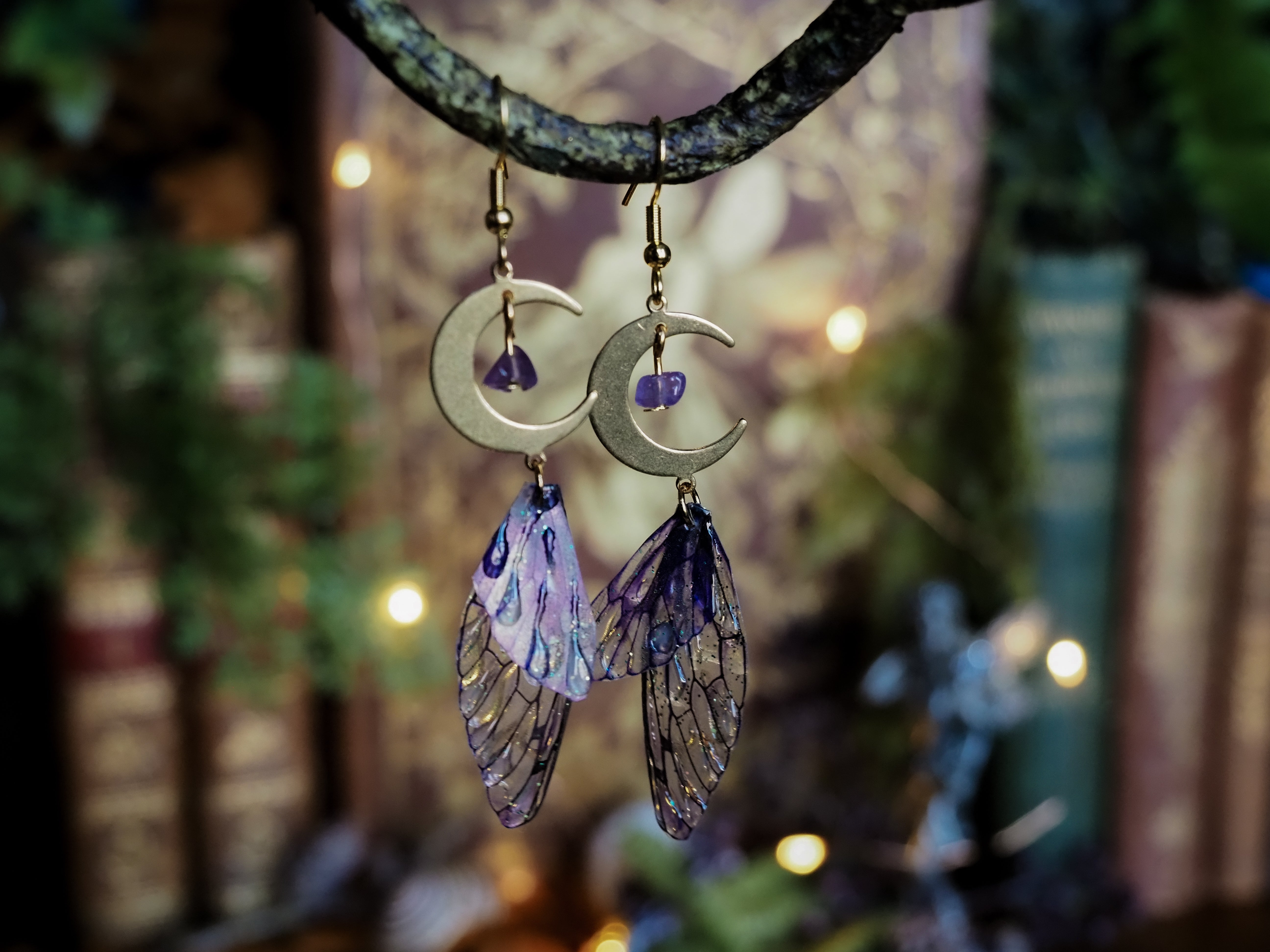 Moon Earrings - purple, gold, amethyst