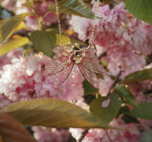 Cherry Blossom necklace pink, gold - made to order