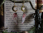 Load image into Gallery viewer, Faerie earrings moon and stars gold, red, rose quartz
