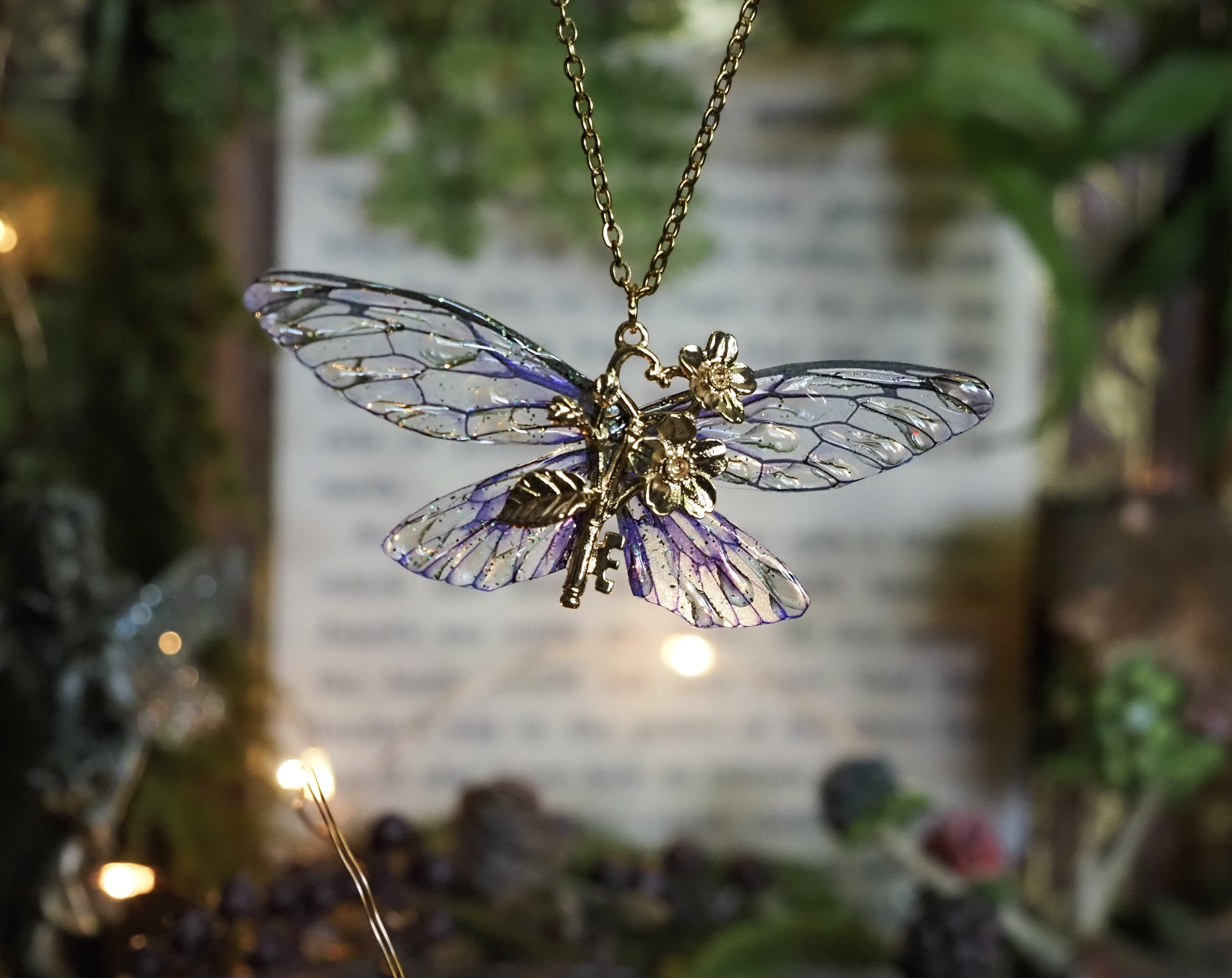 Flower Fae Key necklace - purple
