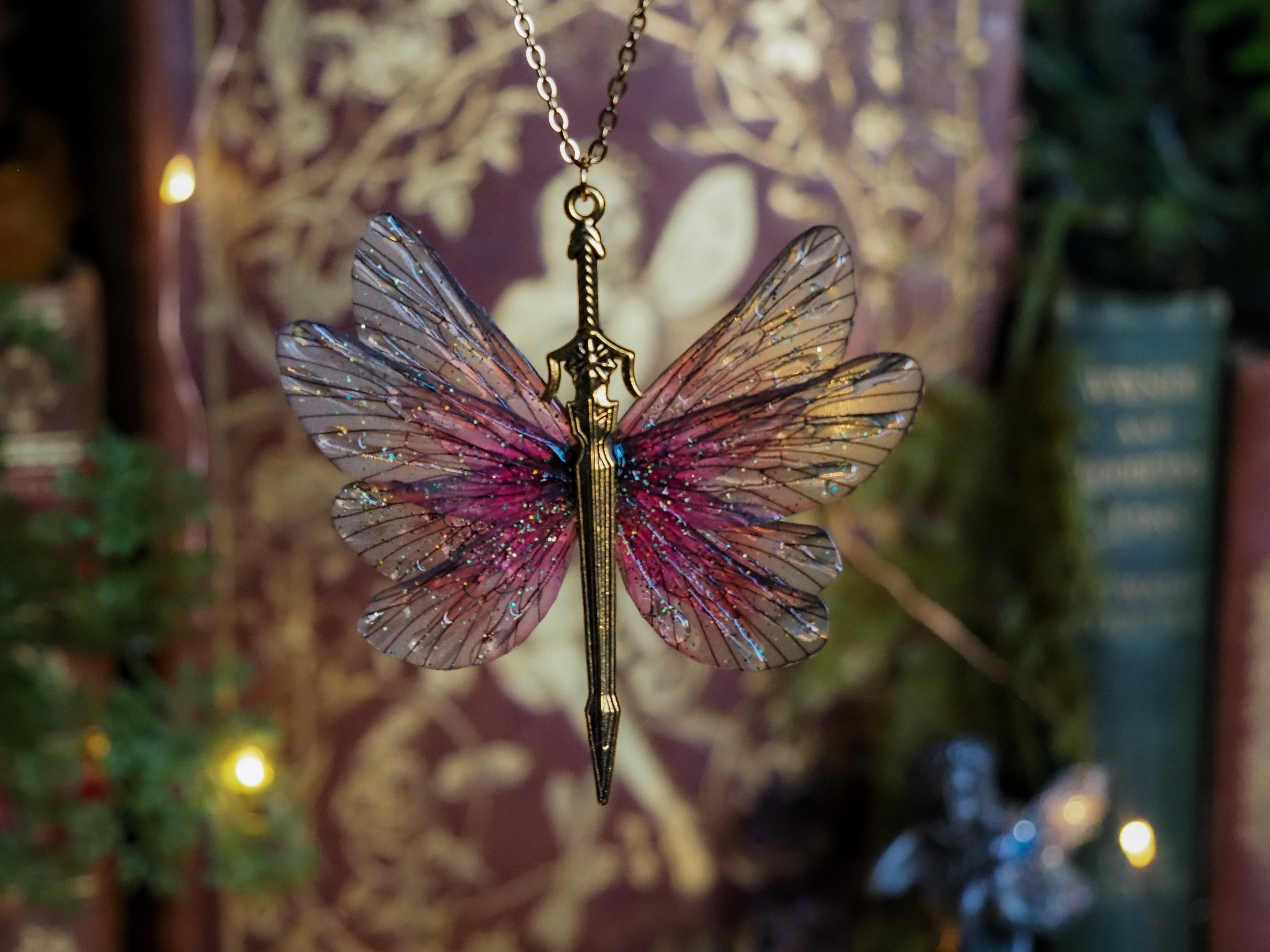 Fae Sword necklace - pink, gold