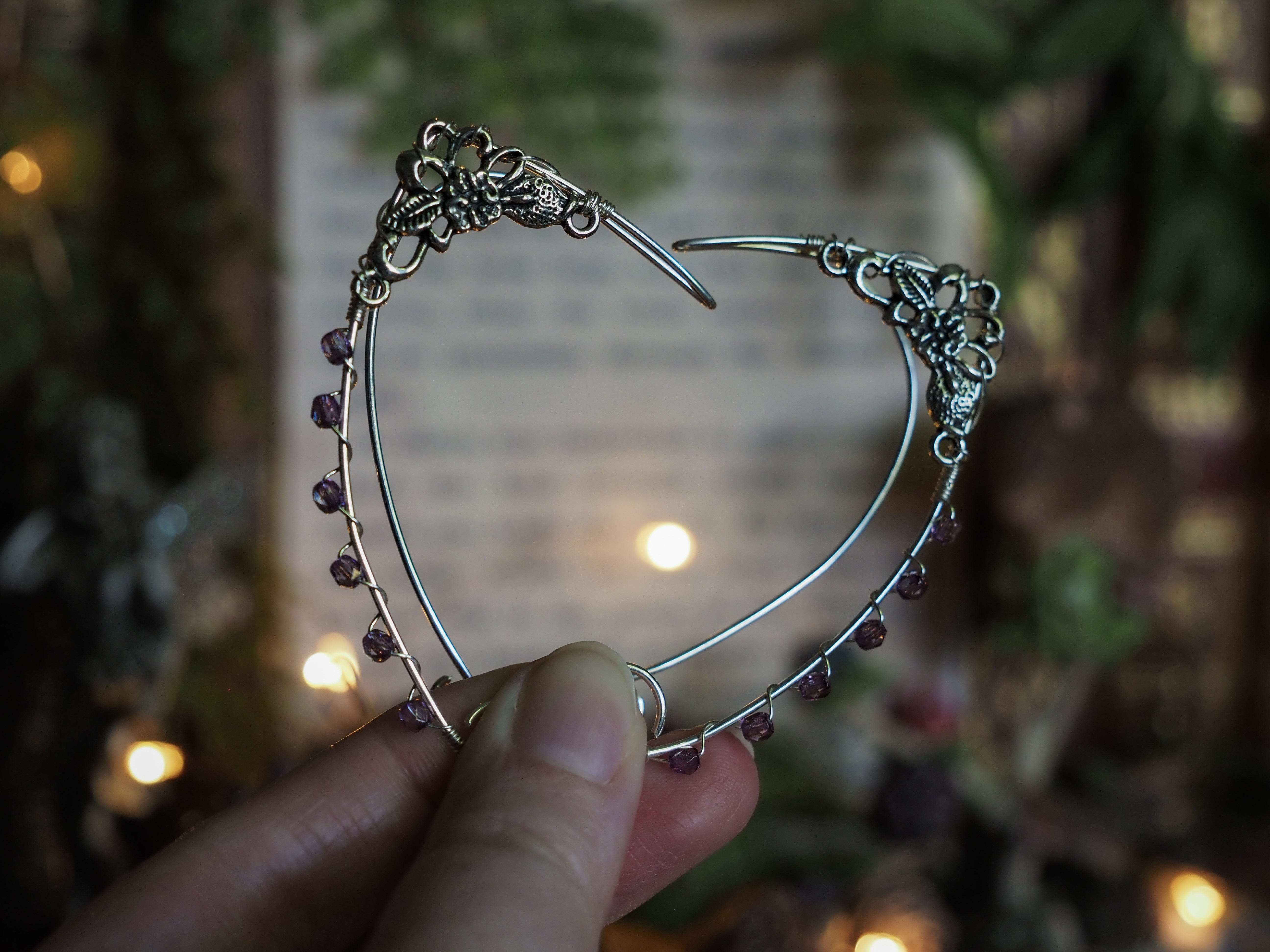 Elf Ears - bloom, silver, purple pearls