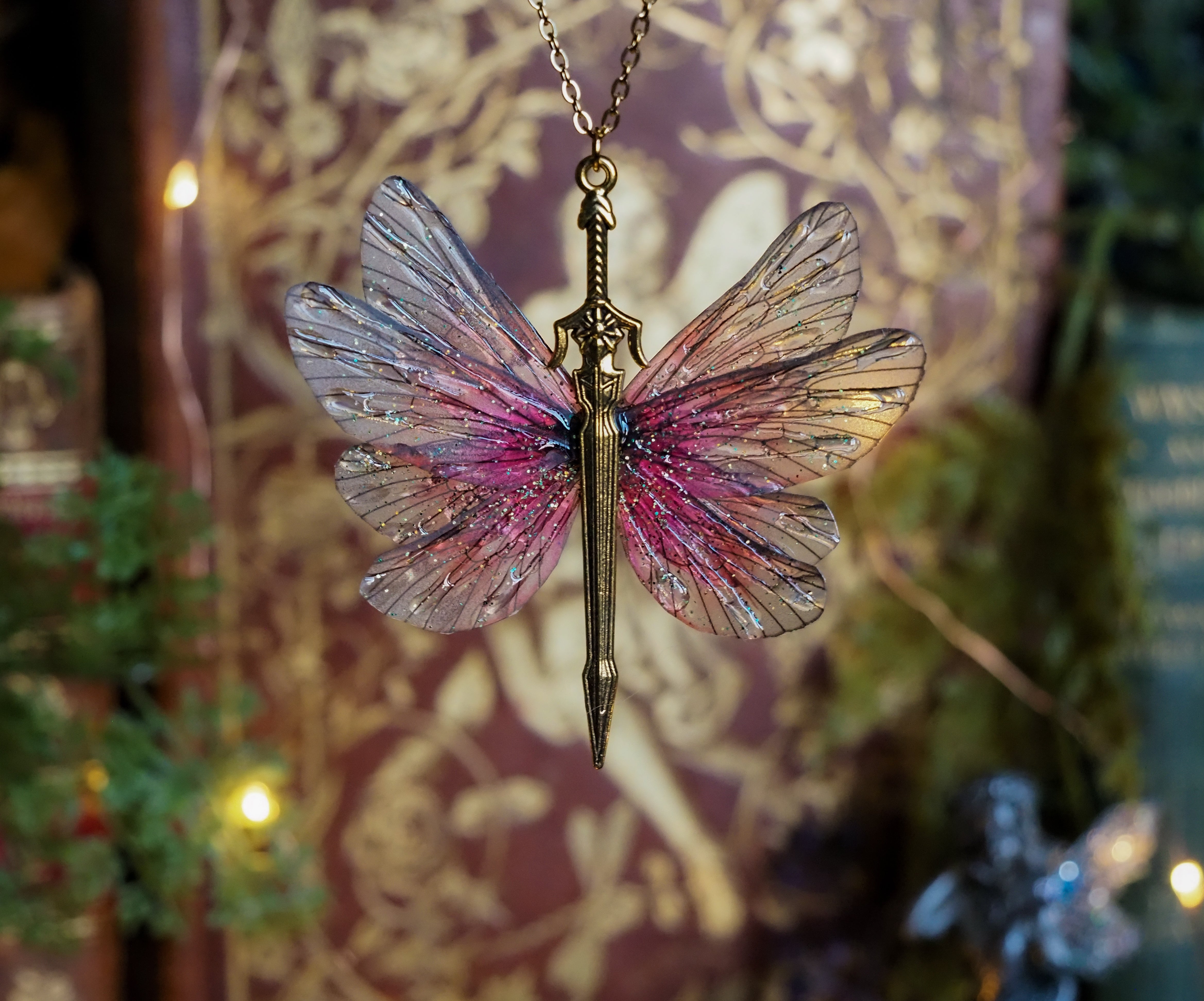 Fae Sword necklace - pink, gold