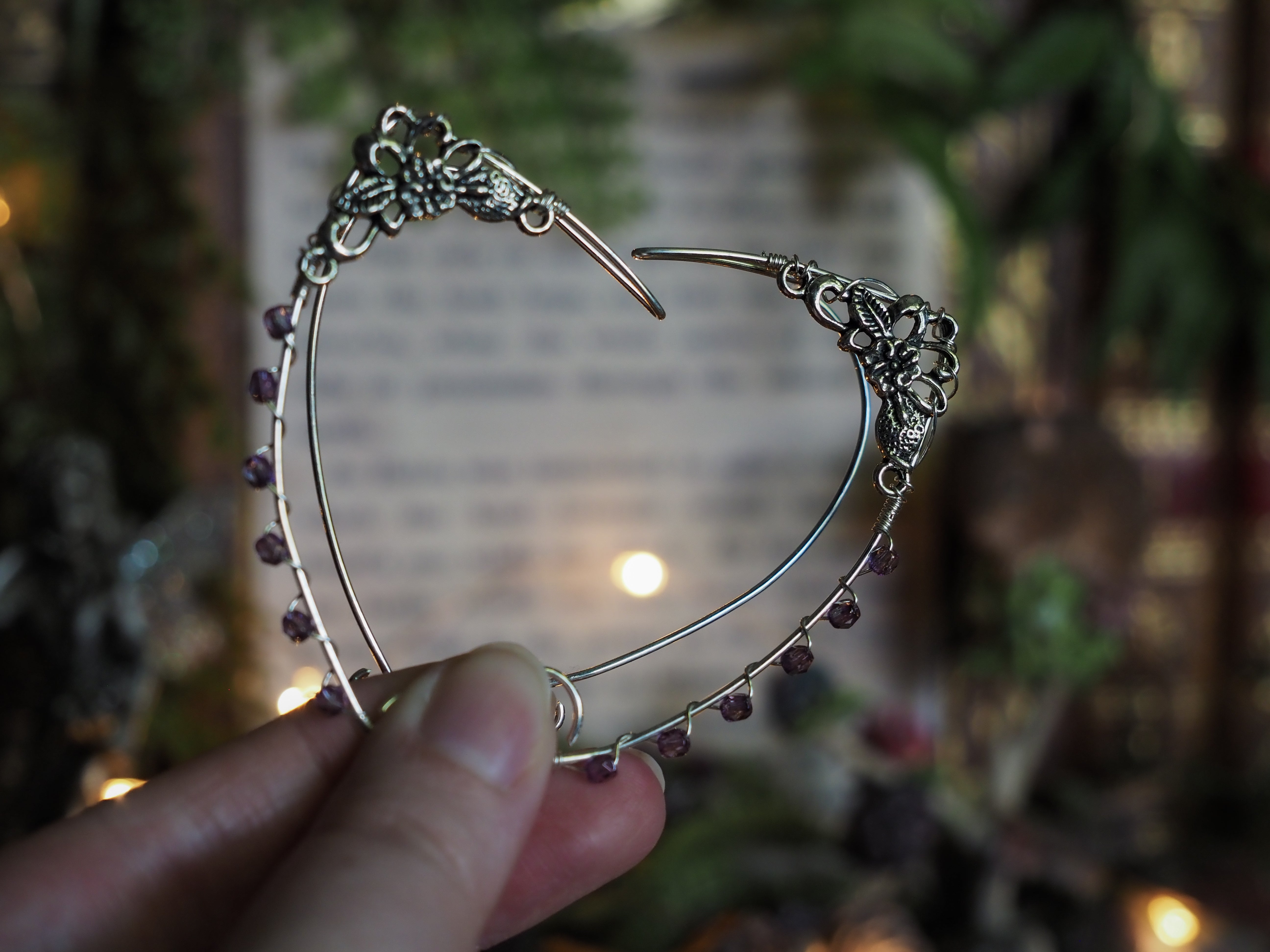 Elf Ears - bloom, silver, purple pearls