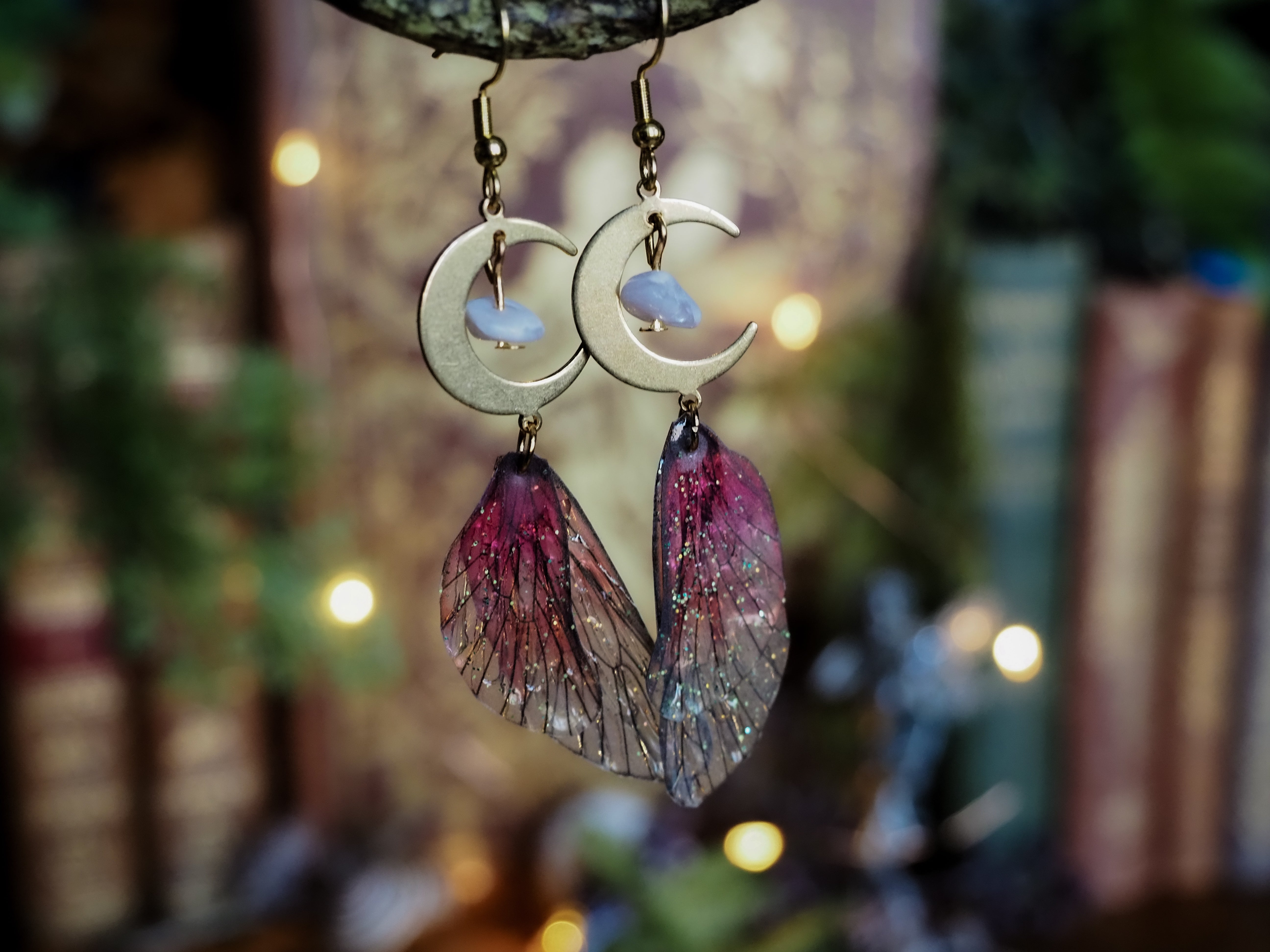 Moon Earrings - pink, gold, rose quartz