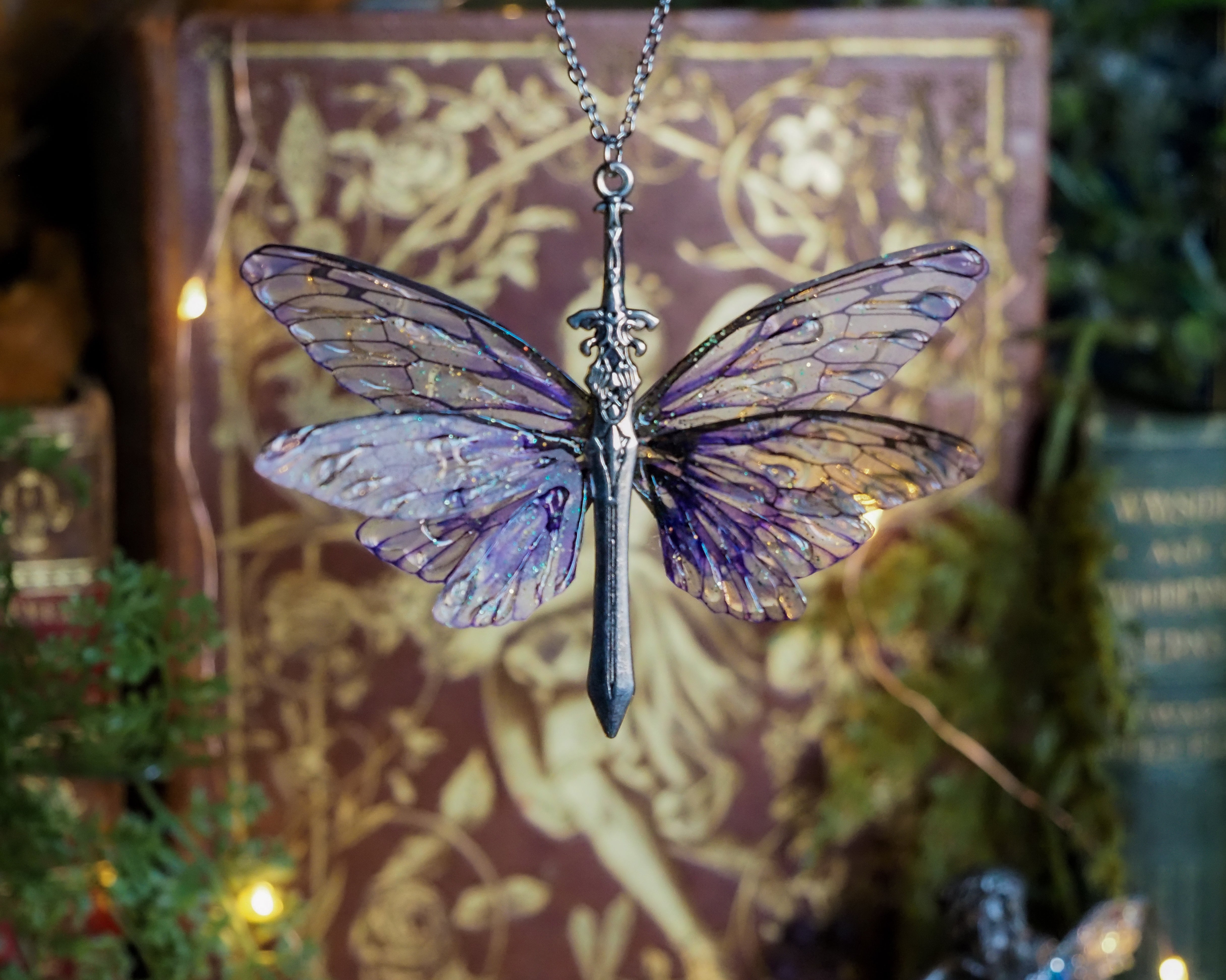 Fae Sword necklace - purple, silver