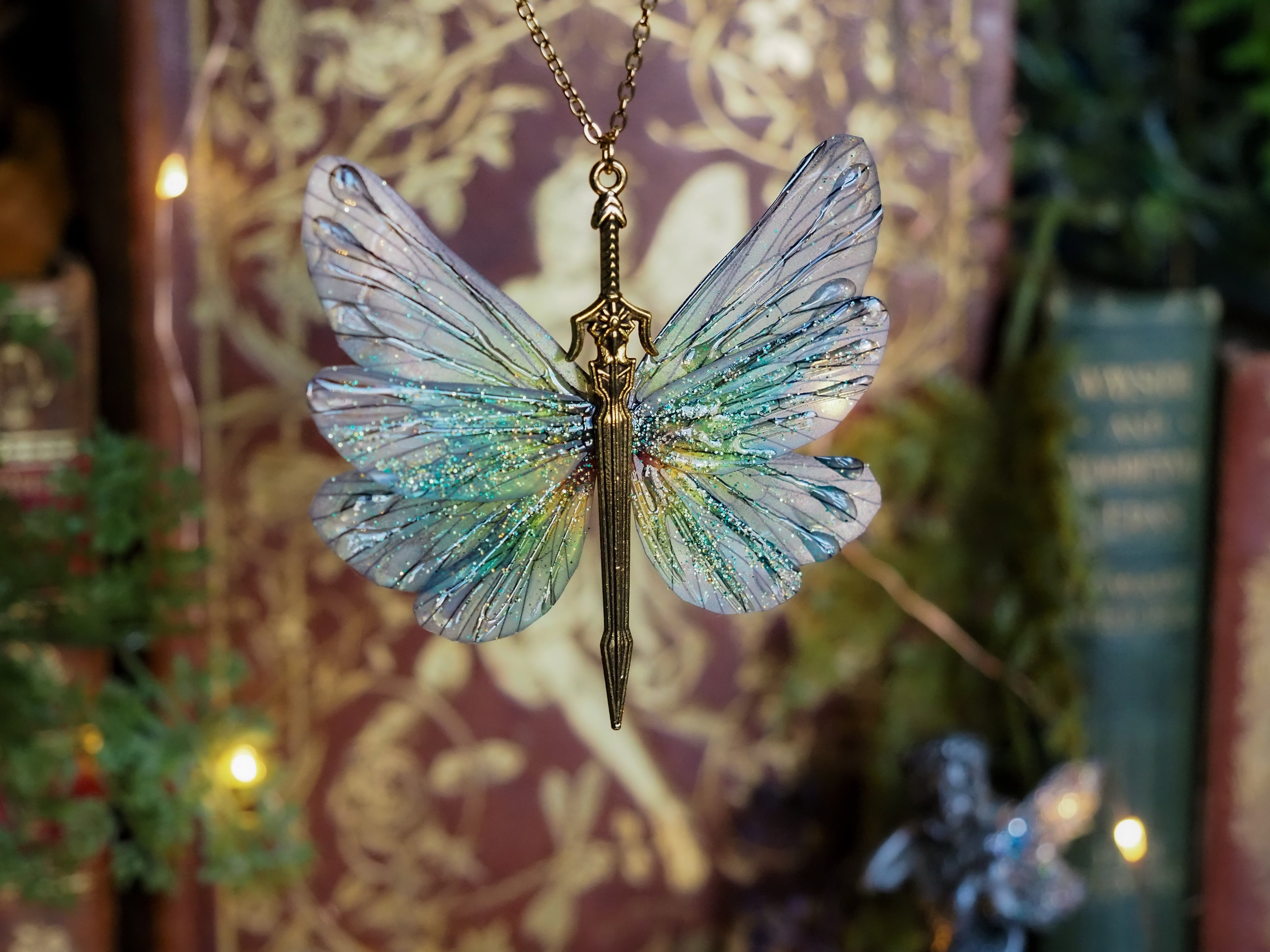 Fae Sword necklace - turquoise, gold