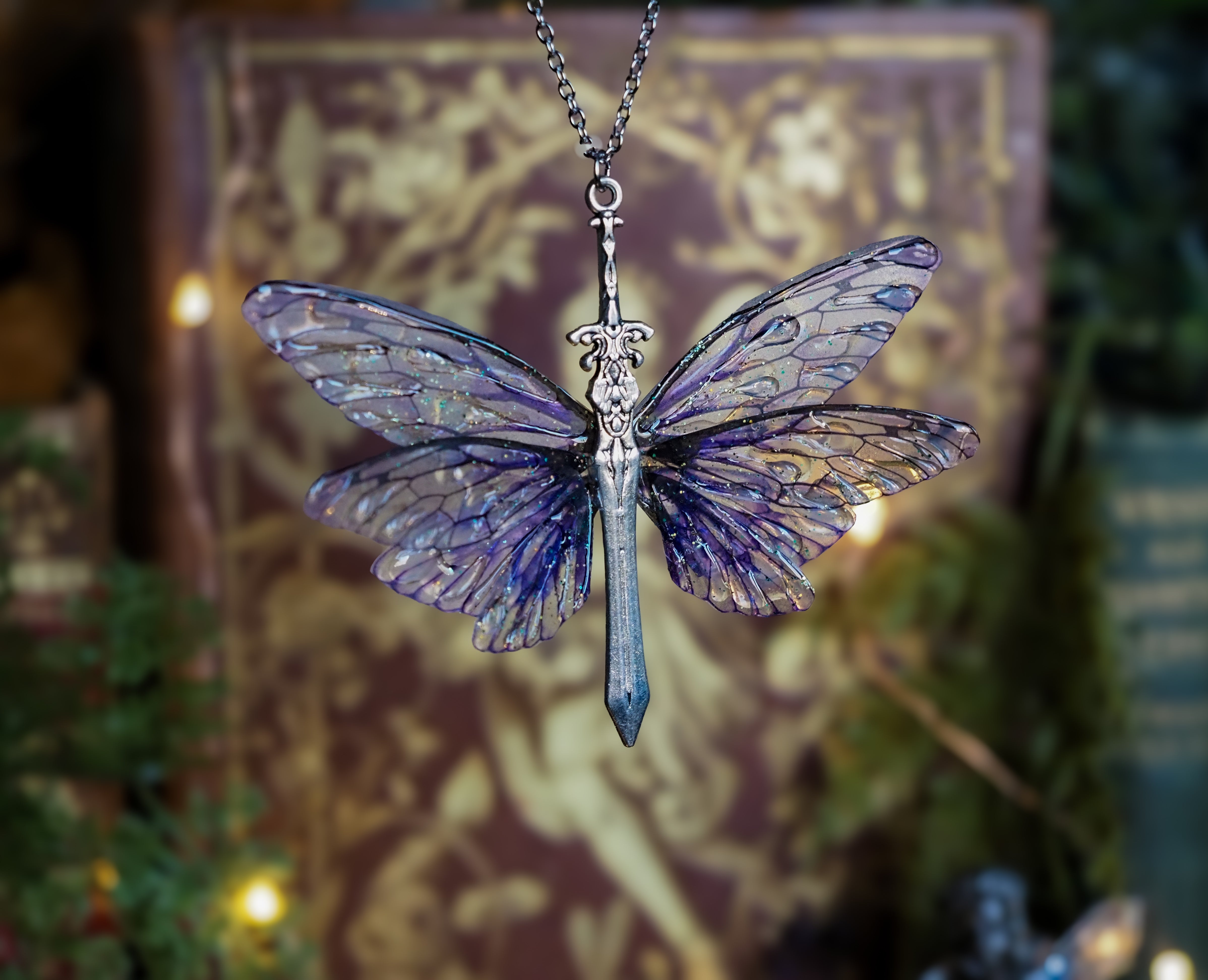 Fae Sword necklace - purple, silver