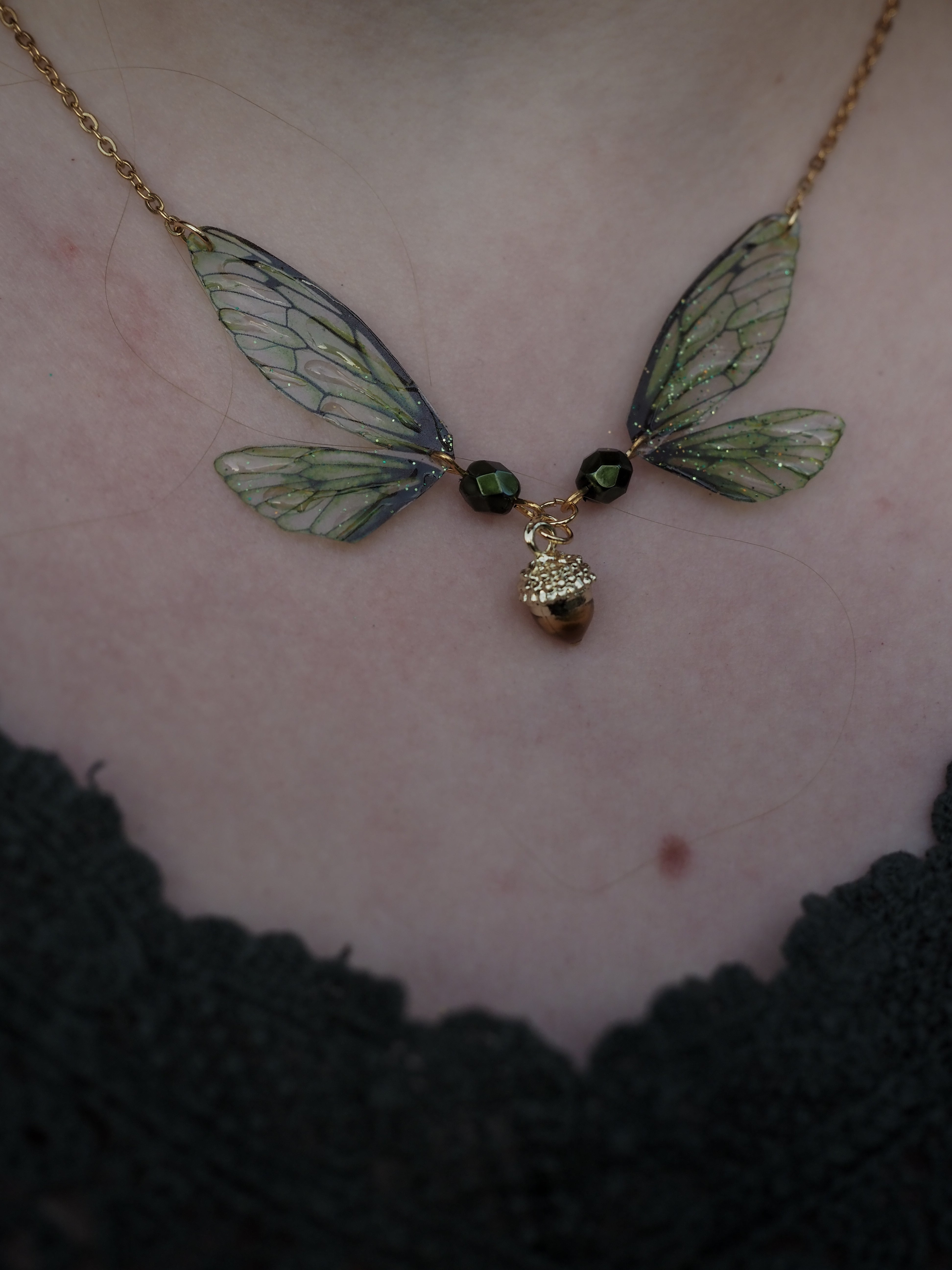 Enchanting necklace - acorn, green