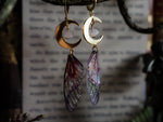 Load image into Gallery viewer, Faerie earrings moon and stars gold, sunrise, rose quartz
