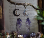 Load image into Gallery viewer, Faerie earrings moon and stars - purple silver
