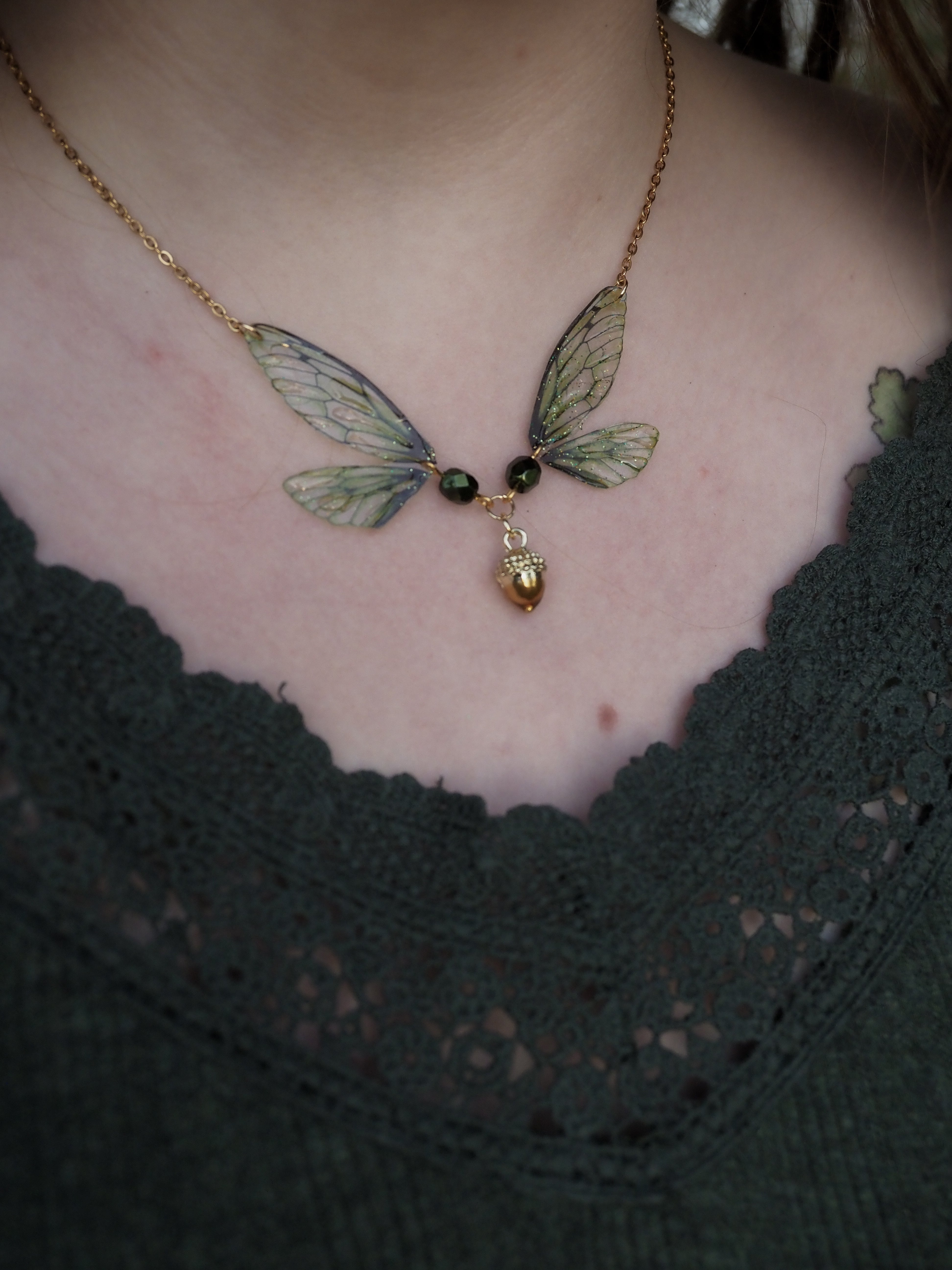 Enchanting necklace - acorn, green