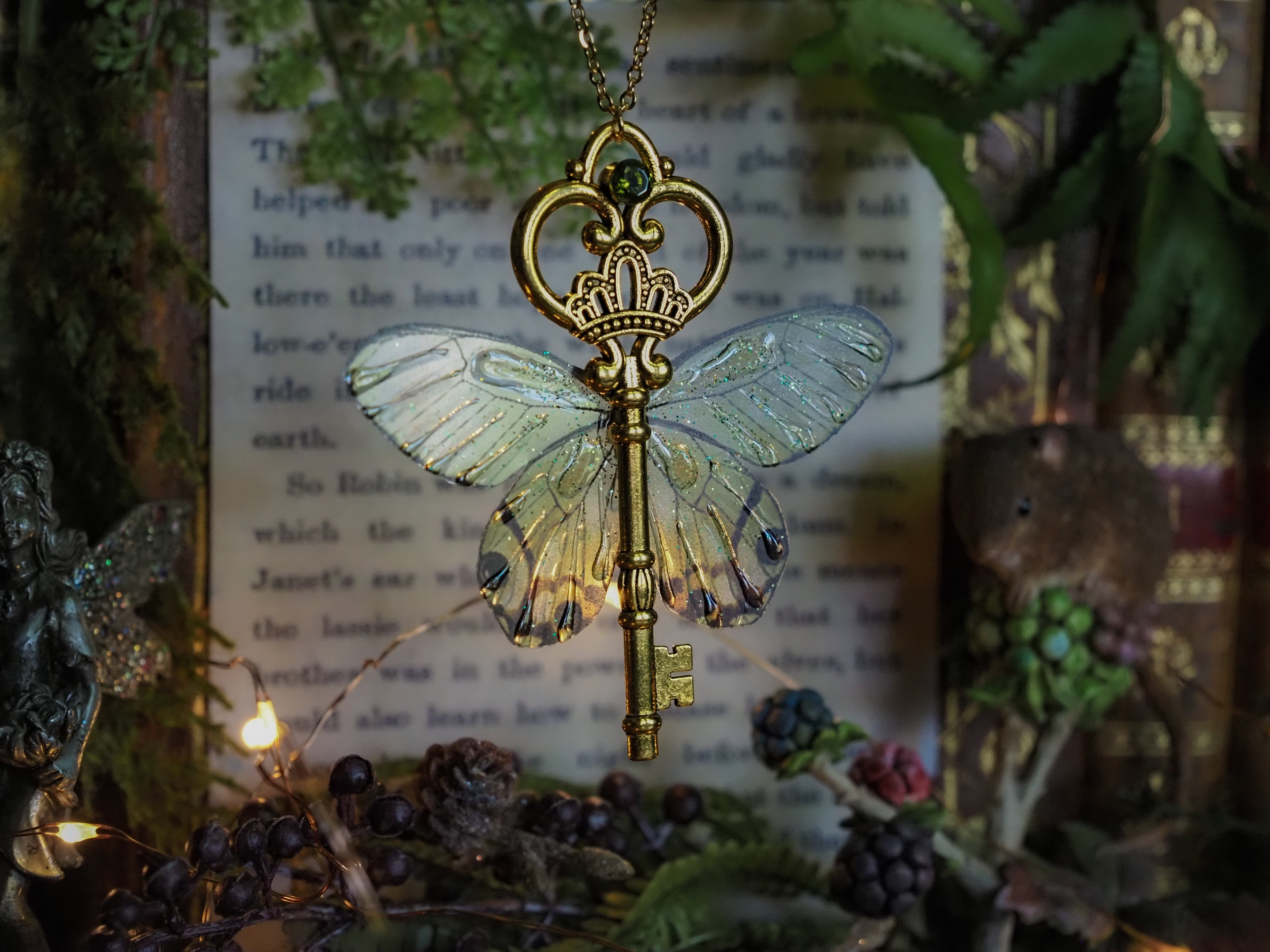 Flying Key - butterfly, green, gold