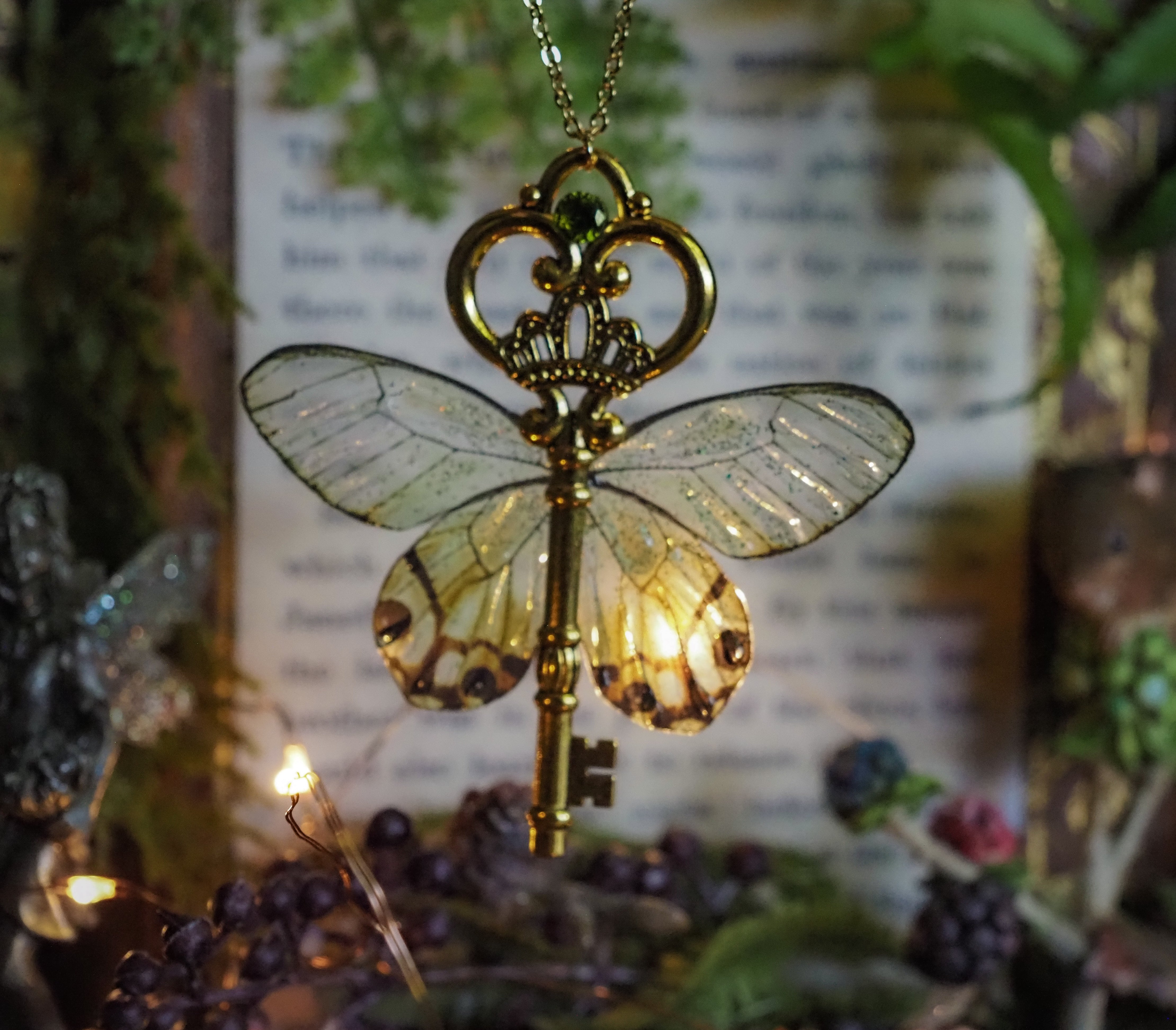 Flying Key - butterfly, green, gold