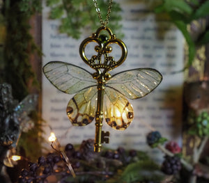 Flying Key - butterfly, green, gold