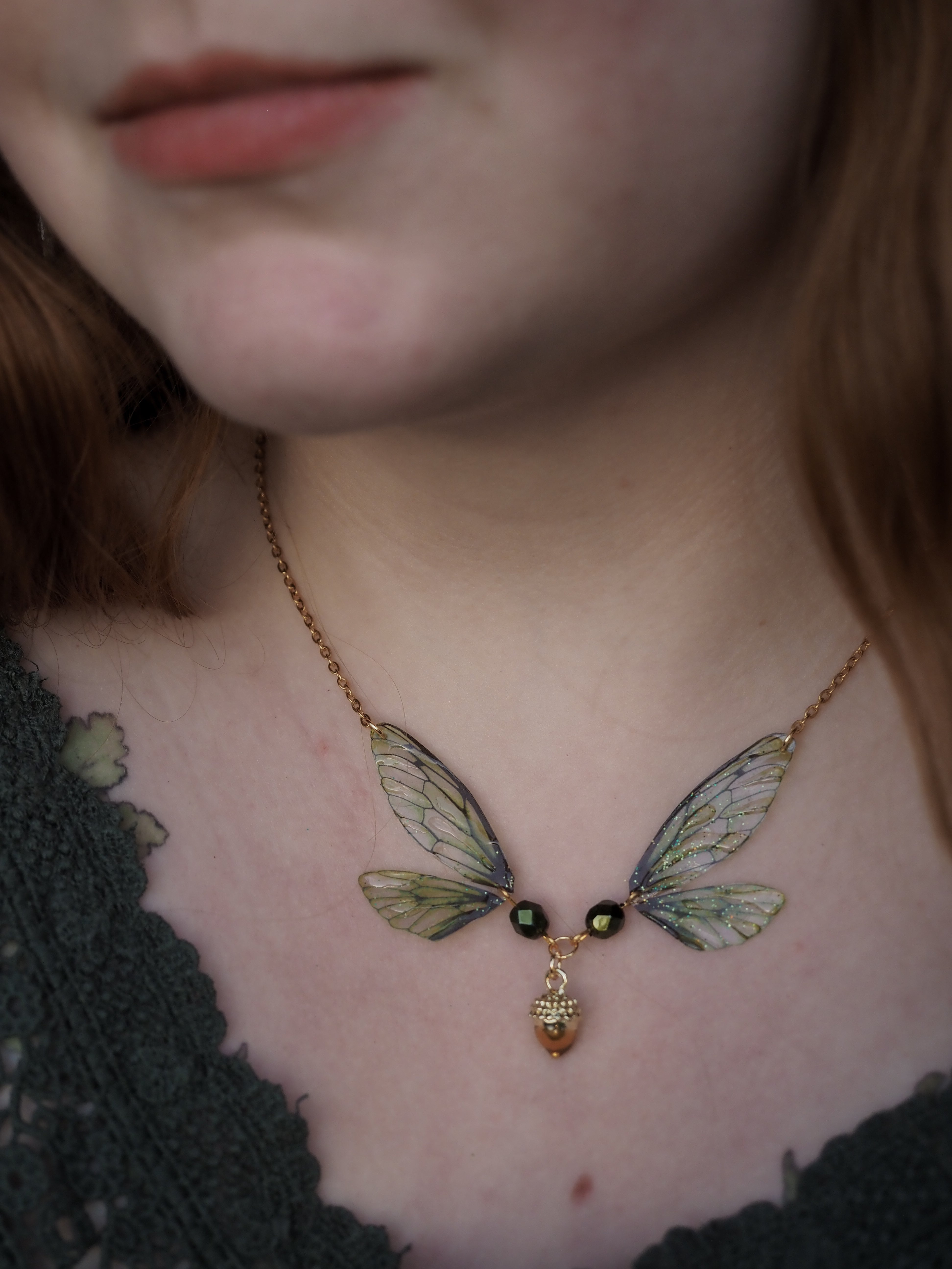 Enchanting necklace - acorn, green