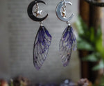 Load image into Gallery viewer, Faerie earrings moon and stars - purple silver
